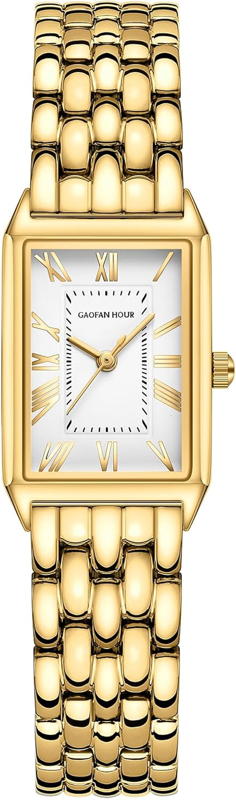 Gold Watches for Women with Vintage Rectangular Case,White 