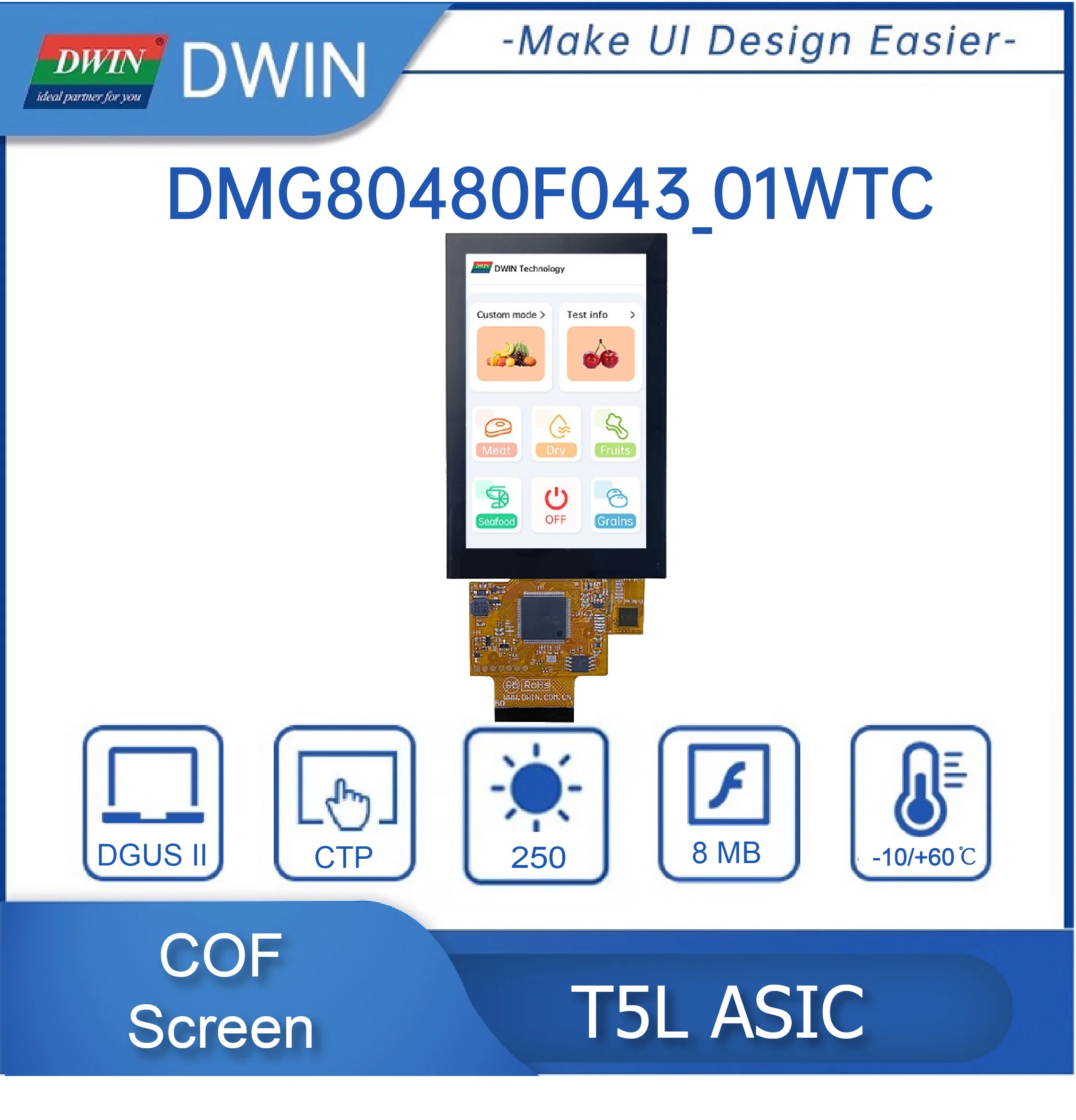 4.3 Inch TFT LCD Module 800*480 HMI Touch Screen COF Structure Capacitive Smart Display Panel LCM for Arduino Nano