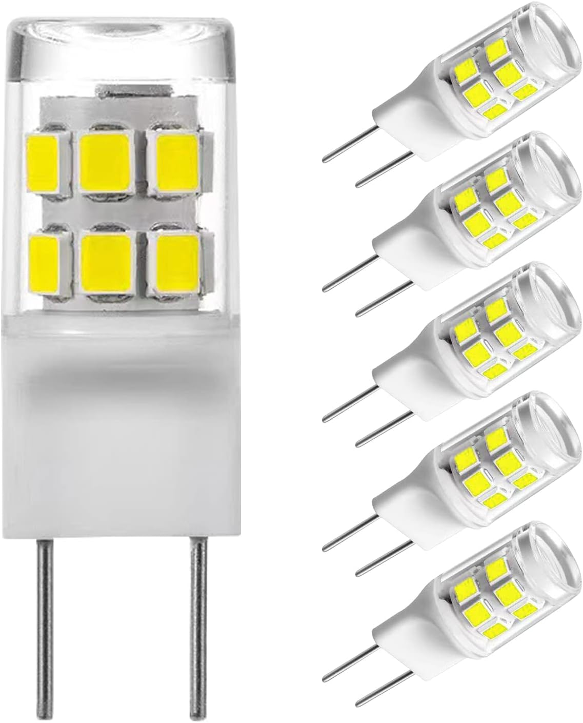 G8 LED Light Bulb, G8 GY8.6 Bi-Pin Base, 3W 120V 20W 35W Halogen Replacement Bulb for under Counter Kitchen Lighting, Under-Cabinet Light, Puck Light Daylight White 6000K（5-Pack）