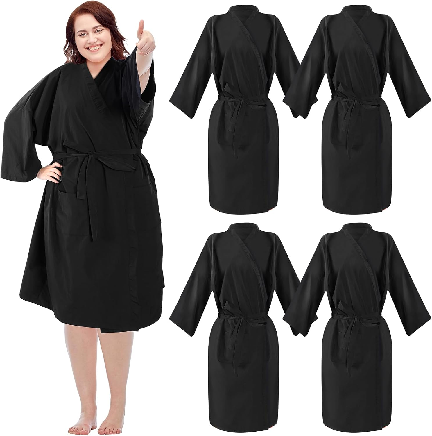 4 Pcs Salon Client Gown Robes Cape Hair Salon Black Smock Client Gown Cape with Adjustable Tie for Hair Cutting(Two Pocket, X-Large)