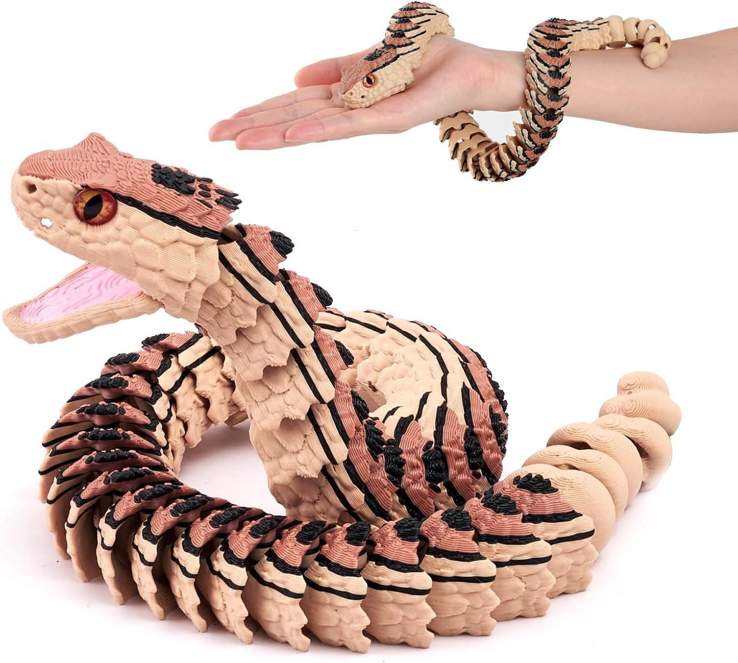 3D Printed Rattlesnake Model - 18 Inches Fully Articulated Desert Serpent - Detailed Collectible & Home Decor - Flexible Desk Fidget & Display Figurine