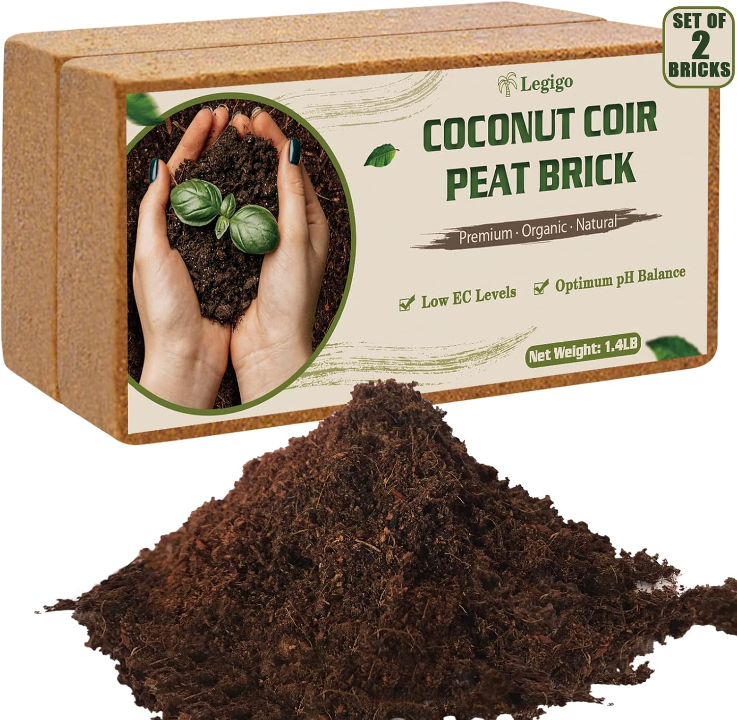 2 Pack Premium Coco Coir Brick for Plants- 100% Organic Compressed Coconut Coir Bricks Starting Mix, Coco Coir Fiber Coconut Husk for Planting, Gardening, Potting Soil Substrate, Herbs
