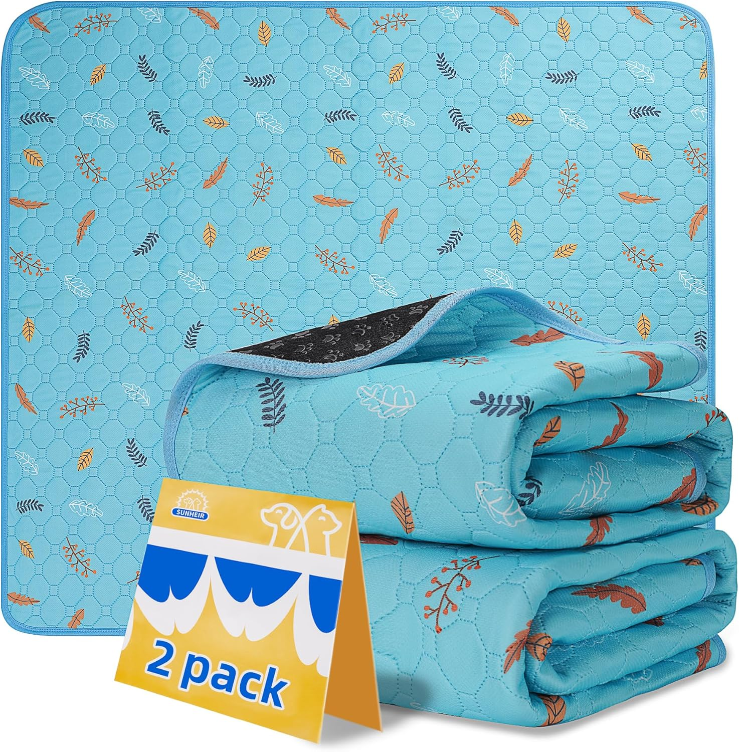 Washable Pee Pads for Dogs - 2-Pack Thick Heavy-Absorbency Reusable Pee Pads Prevent Leakage Non-Slip, Waterproof Pet Training Pads for Puppy Playpen, Crate, Whelping Box, Potty Training, Blue
