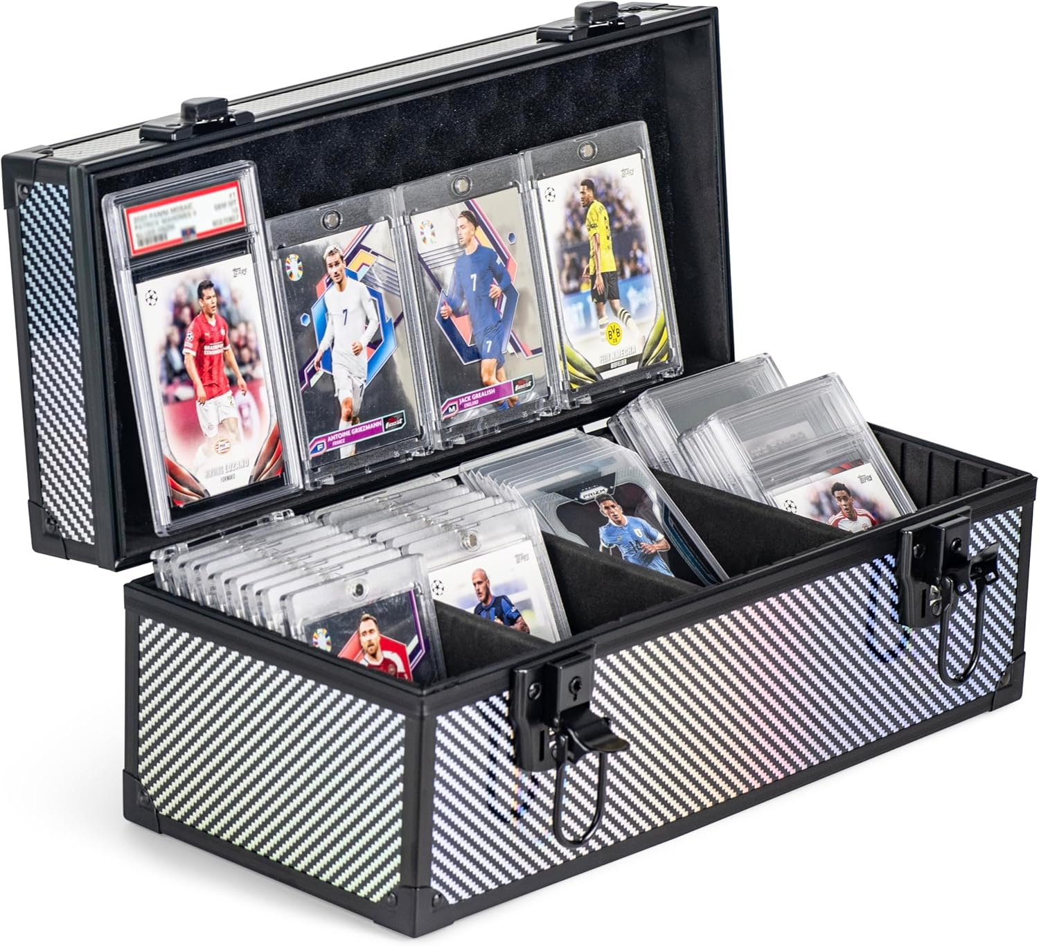 Trading Card Storage Box, Aluminum Alloy Graded Card Storage Box with 3 Dividers, Fits 3