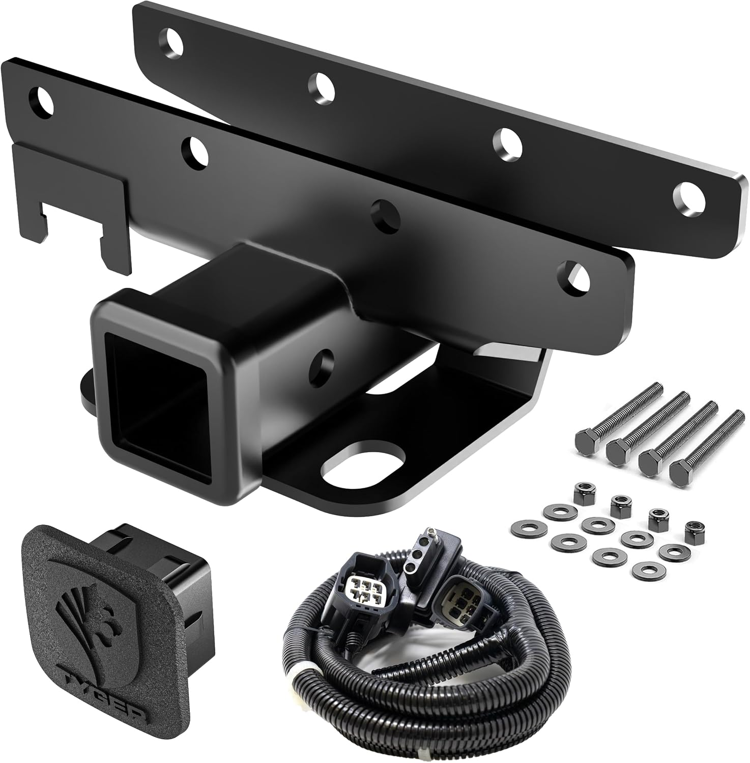 TG-HC2J001K Towing Combo: 2inch Receiver & Wiring Harness & Hitch Cover Fits 2007-2016 Wrangler JK,Black
