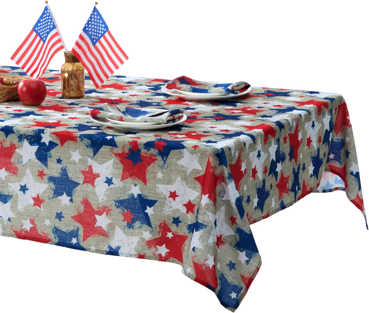 Mantel cuadrado de yute y tela patriotica 52 por 52 pulgadas rojo blanco y azul
