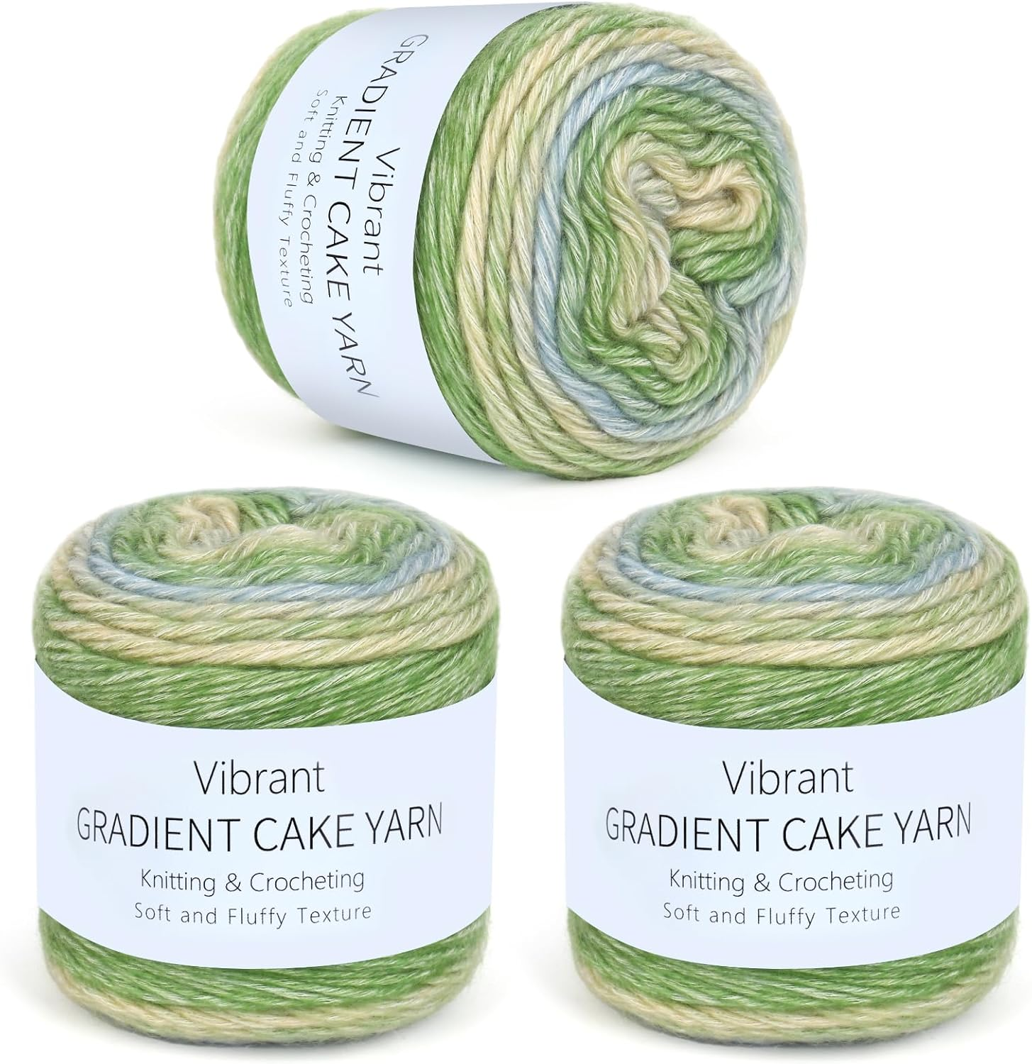 Aeelike Cake Yarn for Crocheting, 3 Skeins Gradient Cake Yarn 100G (3.52 Oz) 245M (267 Yards), Super Soft Ombré Yarns Cake Rainbow Cotton Yarn for Making Colorful Crafts, Green Gradient