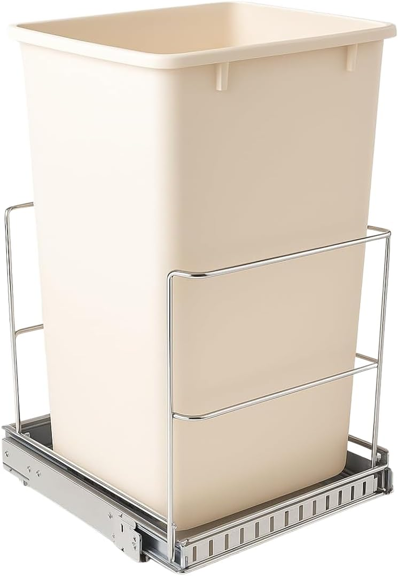 Pull-Out Cabinet Trash Can Organizer, Fits 9 Gal/35 Qt Bins, Heavy-Duty Chrome Frame, Soft-Close Slide, Adaptable Mounting Options, Fits 12”+ Cabinet Opening, Bin Not Included