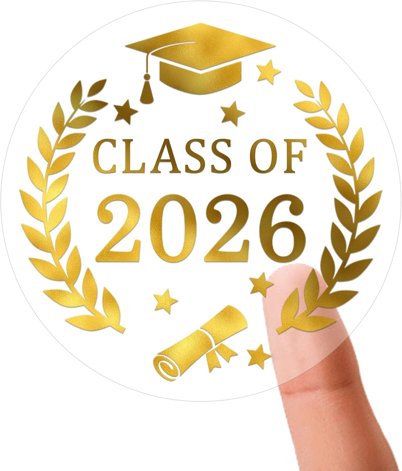 120 Transparent Graduation Stickers, Gold Foil Class of 2026 Labels