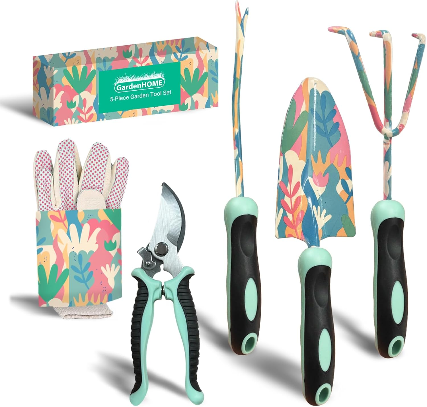 5-Piece Gardening Tool Set, Durable Floral Garden Tools with Ergonomic Handles and Accessories – Gift Set for Women, Beginners, and Garden Lovers – Ideal for Spring and Summer Gardening