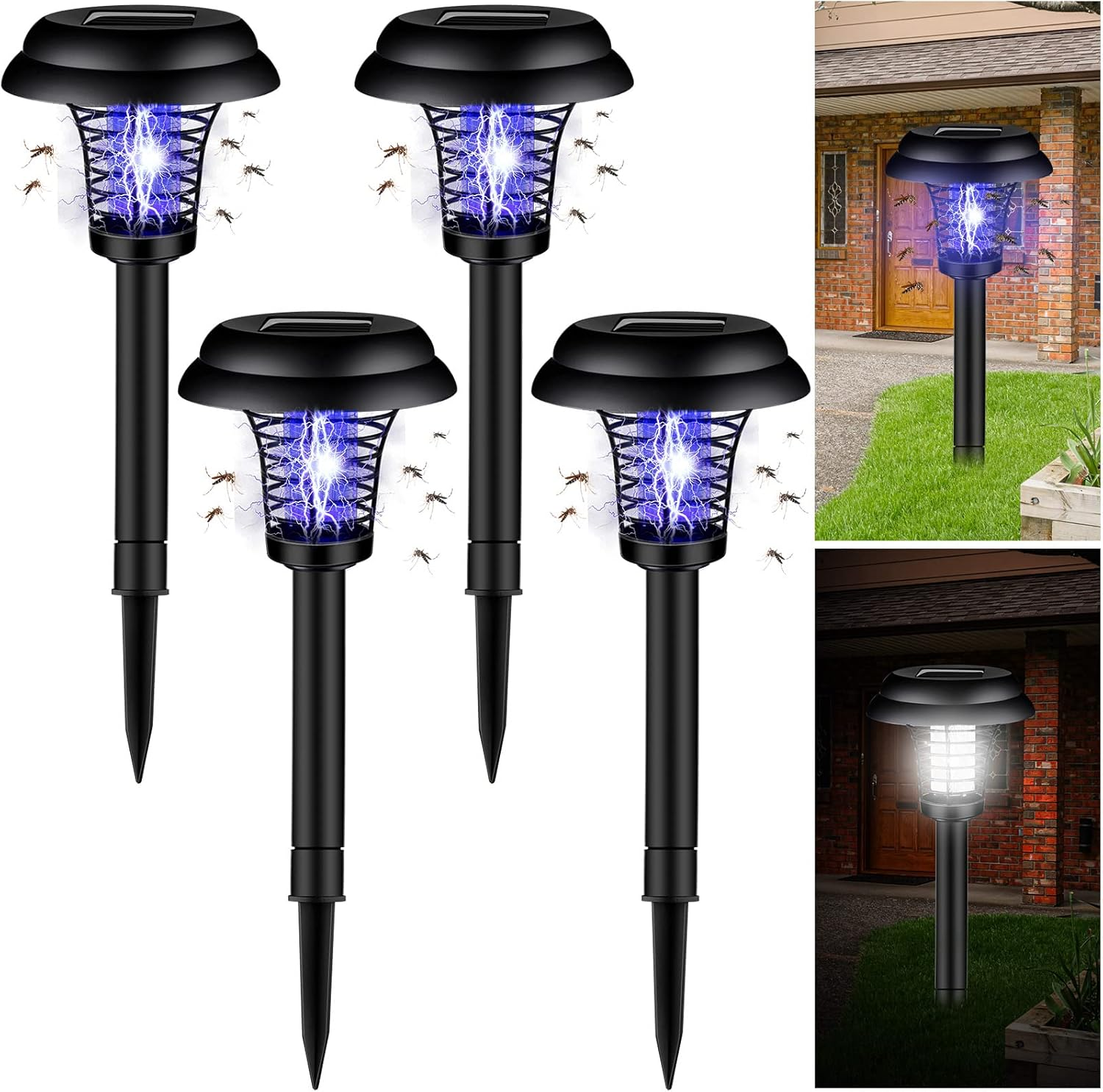 4 Pcs Solar Bug Zapper Waterproof Mosquito Killer Solar Light Power Repellent Lamp for Moth, Gnat, Fly, Small Flying Insect Indoor Outdoor Garden Patio, Purple & White (Plastic, Black)