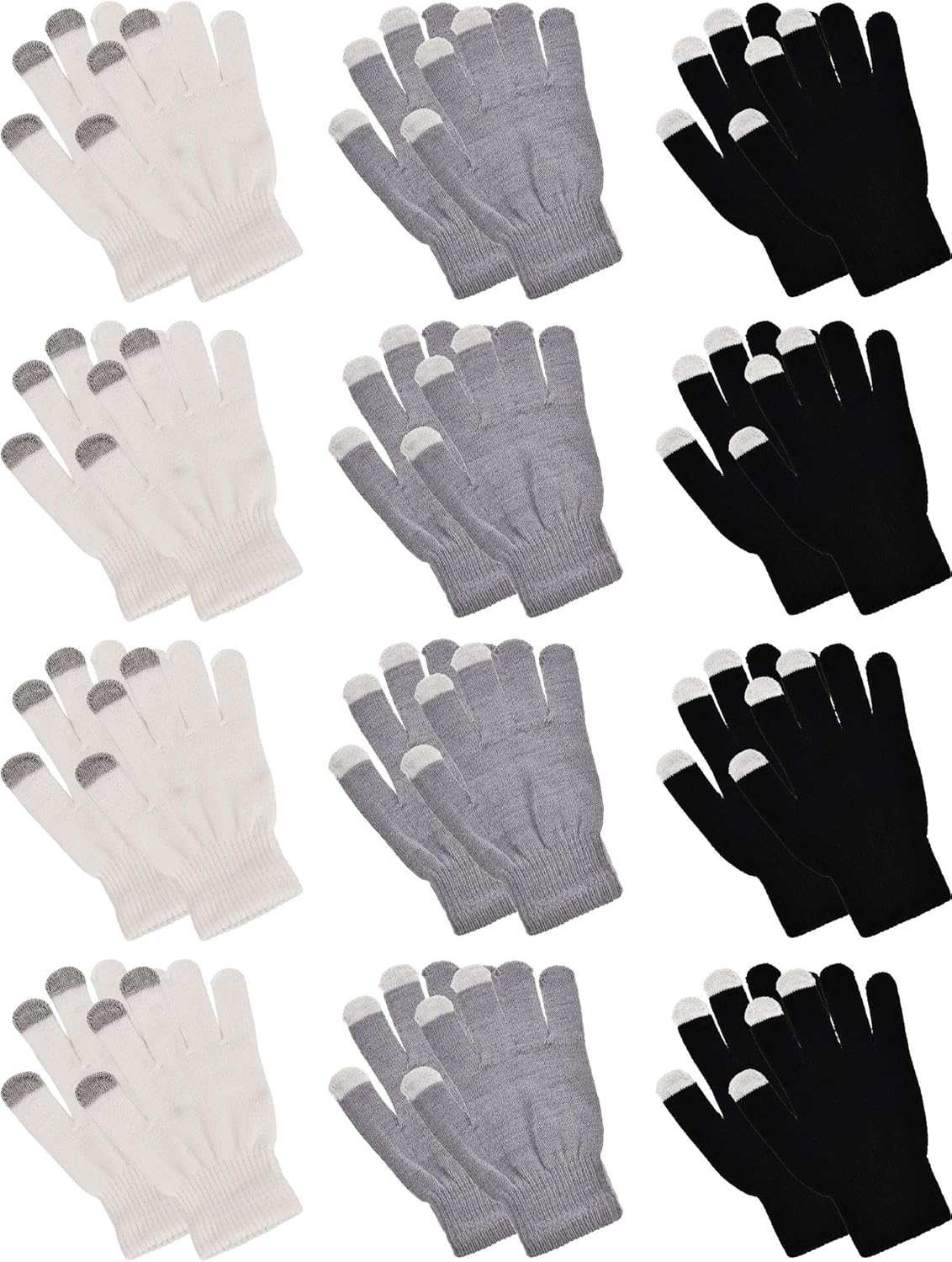 12 Pairs Winter Touch Screen Gloves for Men Women Stretch Knitted Texting Gloves Warm Windproof Solid Color Mittens