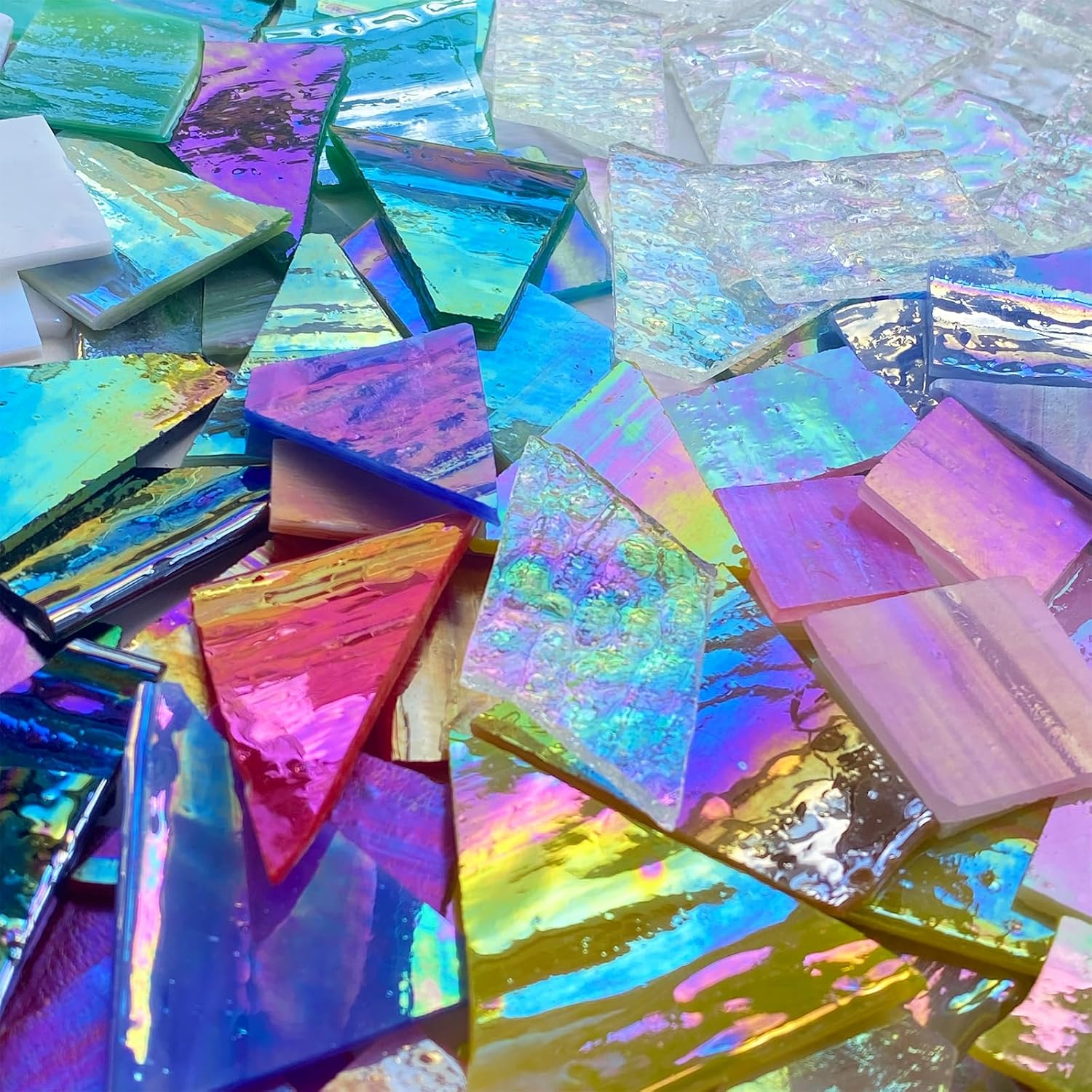 2.2lb Iridescent Stained Glass Mosaic Pieces Assorted Shapes for