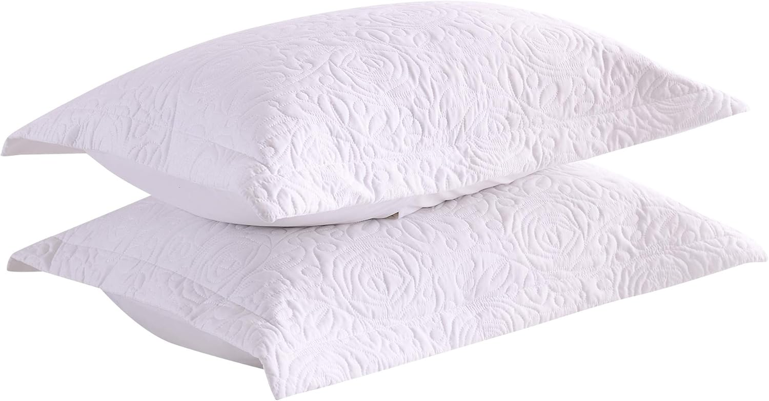 2-Piece Embroidered Pillow Shams, Decorative Microfiber Pillow Covers Set Standard Size White