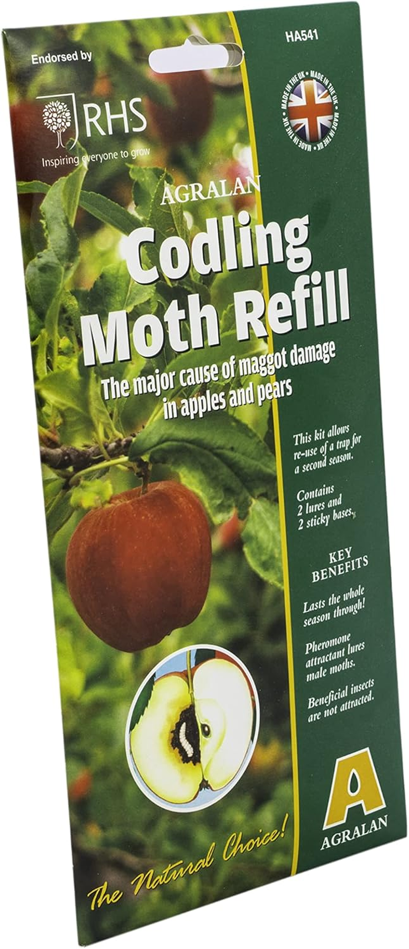 Agralan Codling Moth Refill for Apple Pear Trees, Natural Pheromone Trap, Rubber Construction, UK Manufactured, Prevents Maggot Damage, Hand Powered, Green