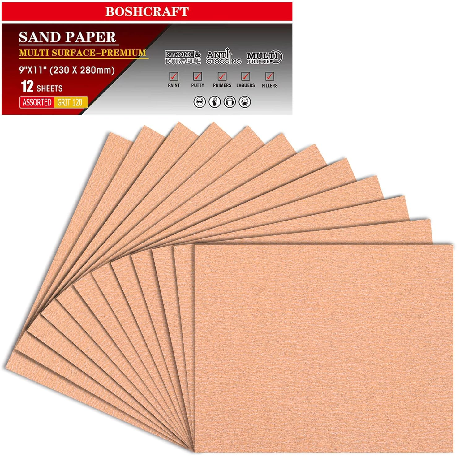 120 Grit Sandpaper, Sandpaper Assortment for Wood Metal Furniture Hand Sander Sand Paper Set Sandpaper Sheets Cut for Use 9