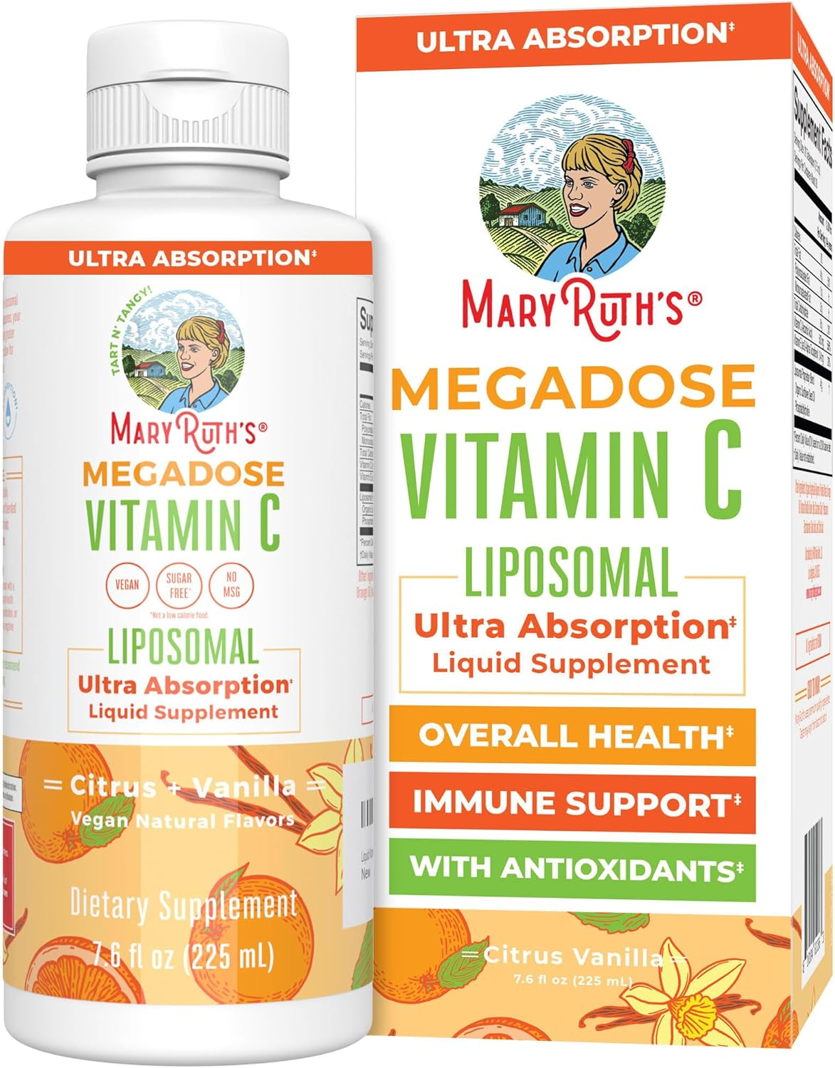 Maryruth Organics Liposomal Vitamin C | Immune Support Supplement | Megadose Vitamin C Supplement 500Mg | Skin Care | Liquid Vitamin C | Vitamin E | Vegan | Non GMO | 30 Servings