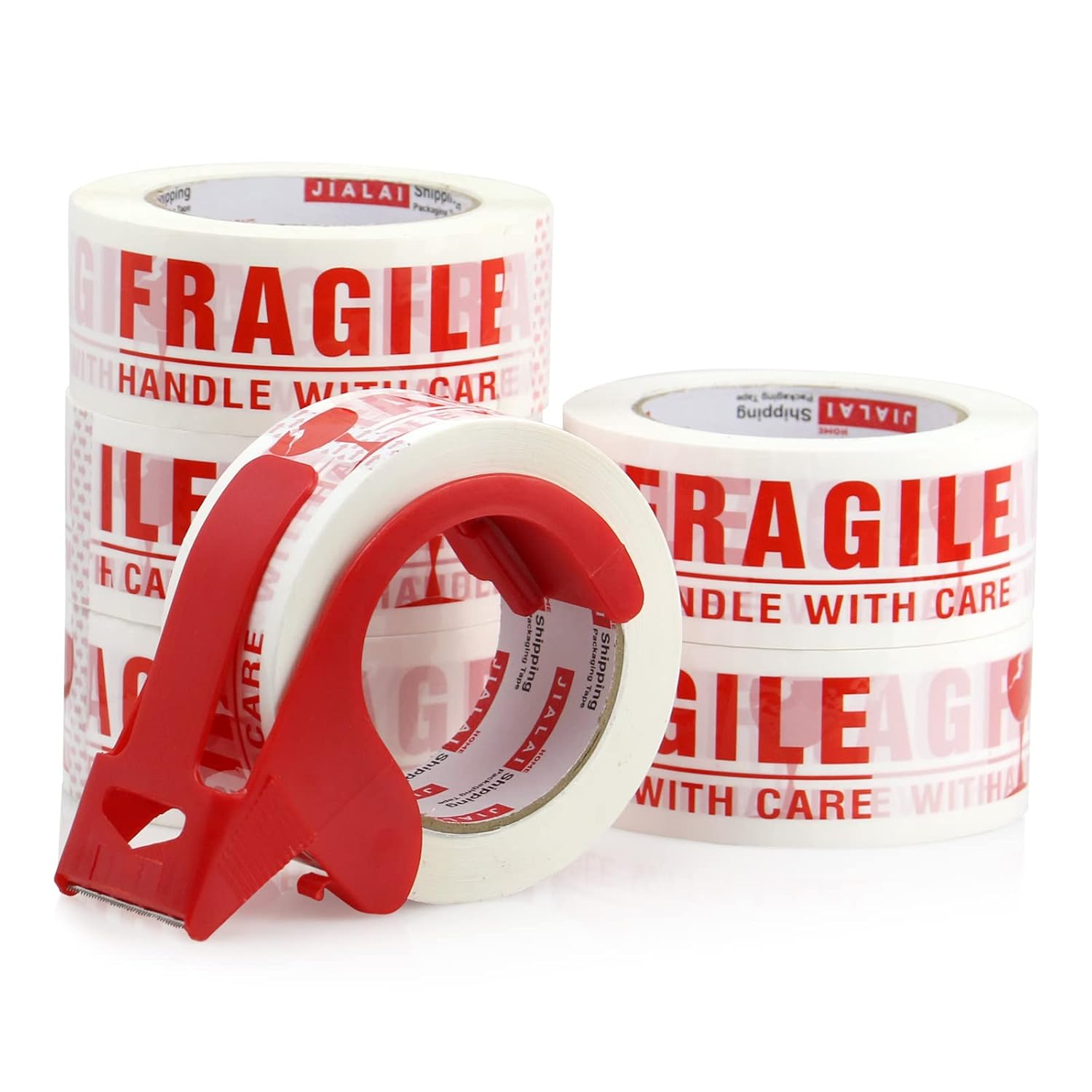 Fragile Tape Handle with Care Packing Tape 6 Rolls, Heavy Duty Shipping Box Sealing Tape with Dispenser, 2 Inch X 330 Feet (110 Yards) for Shipping and Moving Boxes