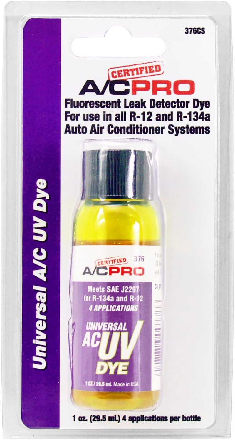 Certified A/C Pro Car Air Conditioner Leak Detector Dye, Detection UV Dye Detects Leaks in R-12 and R-134A Condition Systems, 1 Oz