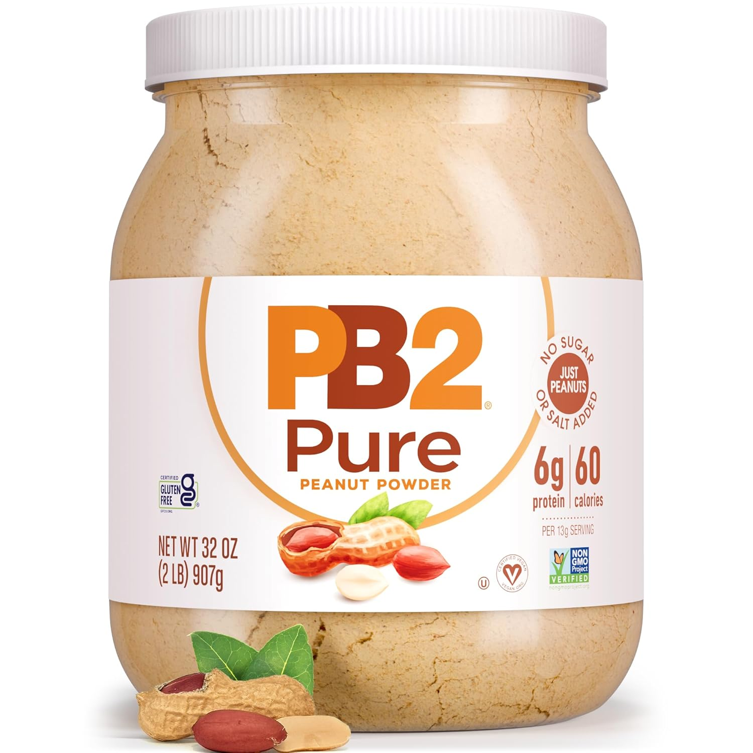 Pure Peanut Butter Powder - [2 Lb/32 Oz Jar] - No Added Sugar, No Added Salt, No Added Preservatives - 100% All Natural Roasted Peanuts - 6G of Plant-Based Protein