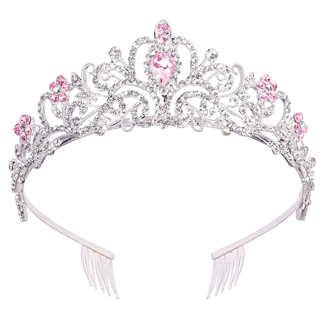 Elegant Silver Tiara with Pink Crystals - Women's Birthday & Wedding Crown