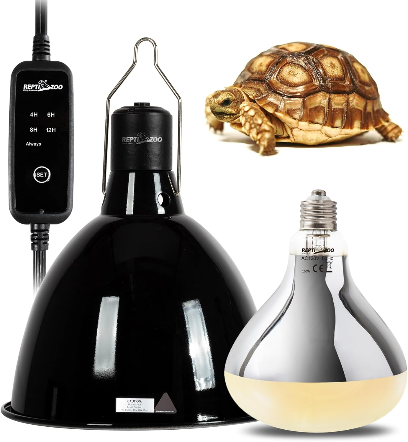 Lighting Combo Kit 160W Reptile Heat Lamp UVA UVB Bulbs for Reptiles and 8.5 Inch Reptile Light Fixture Dome Lamp Fixture Dome Light with Timer Tortoises/Snakes/Lizards/Bearded Dragons