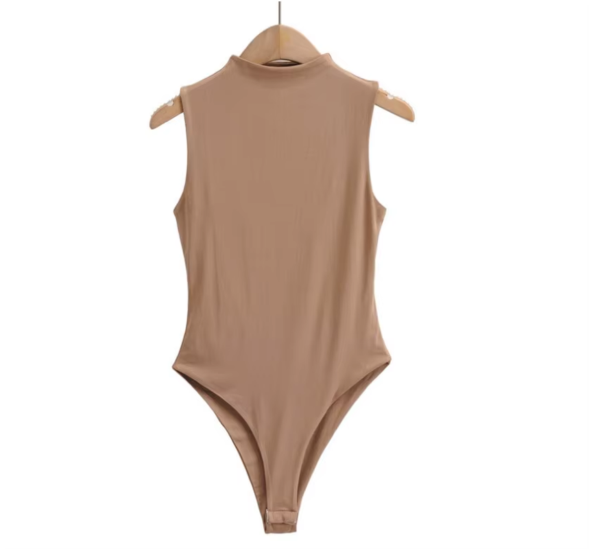 2023 Custom Molder Summer Skinny Sleeveless Women'S Bodysuit Double-Neck One-Piece Slim Vest Solid Color Two-Layer Cotton Fabric