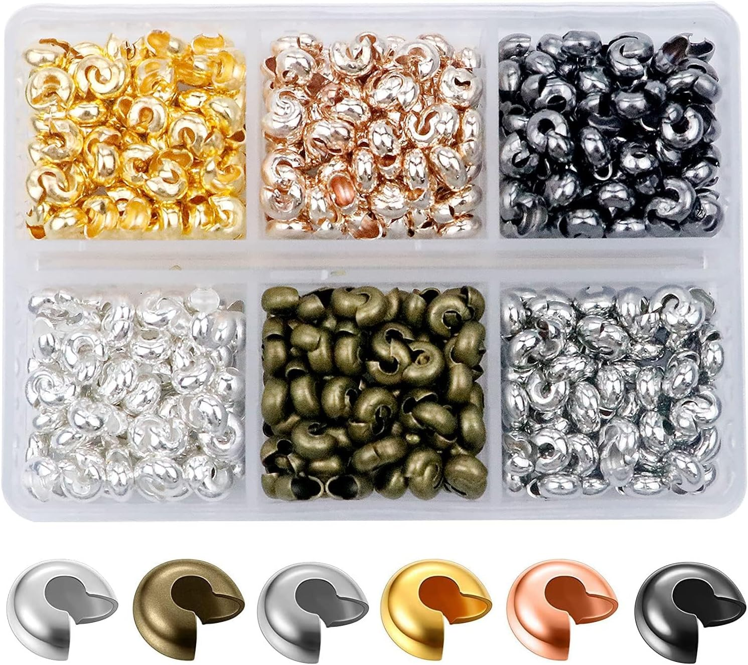 600 Pieces Crimp Bead Covers 4Mm Open Half round Crimp Bead Knot Cover Small Beads for Jewelry Craft Making