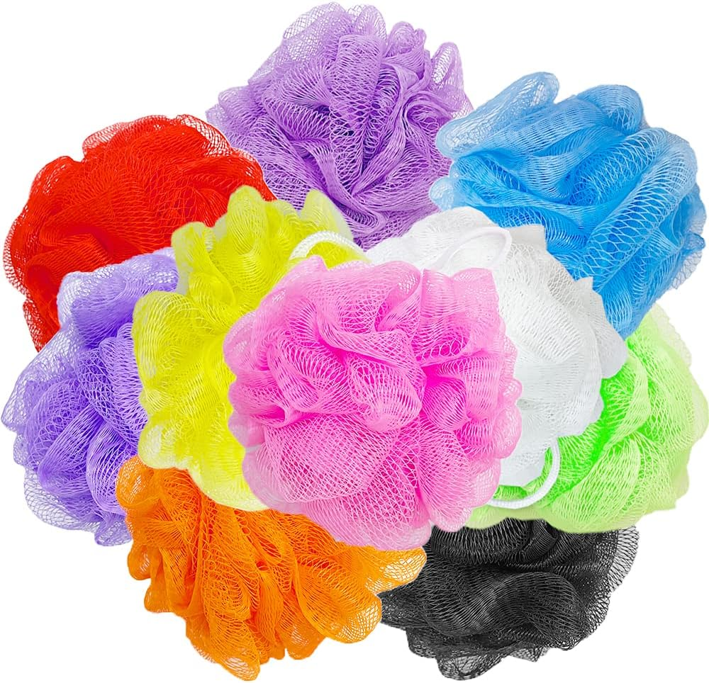 10 Pcs Bath Loofah Shower,Small Mesh Sponge Pouf Colorful Exfoliating Scrubber for Kids Women Men Body Wash,Random Color