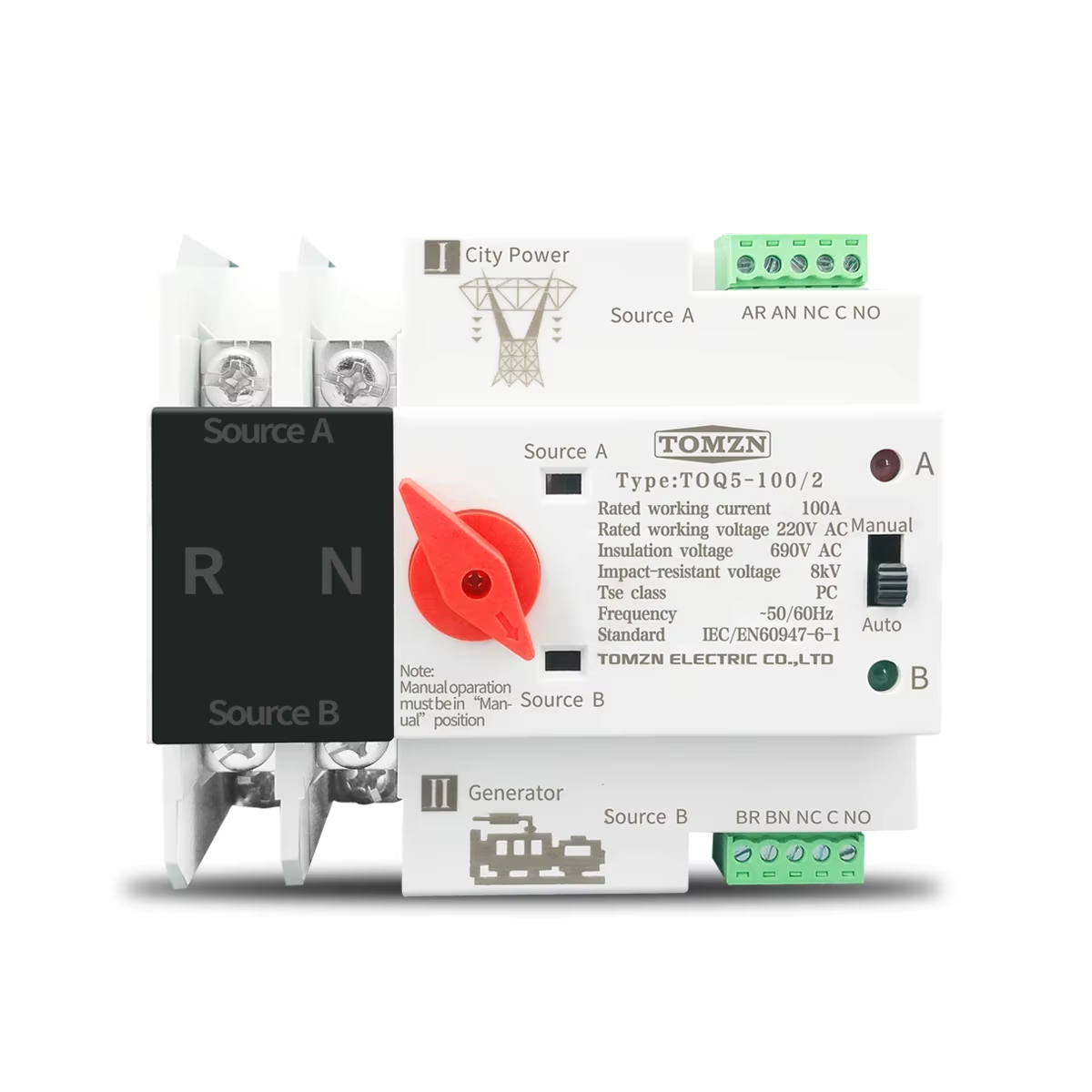 Single Phase Din Rail ATS 220V Dual Power Automatic Transfer Electrical Selector Switches Uninterrupted 2P 63A 100A 125A