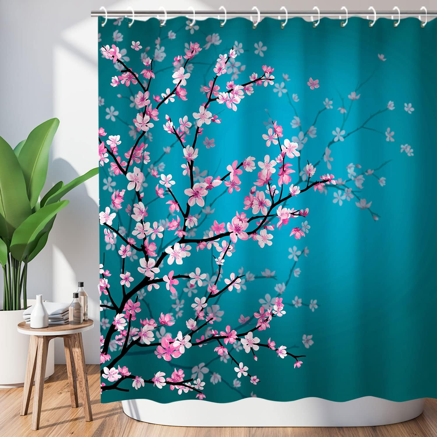 LIVILAN Cherry Blossom Shower Curtain Japanese Shower Curtain Floral Sakura 