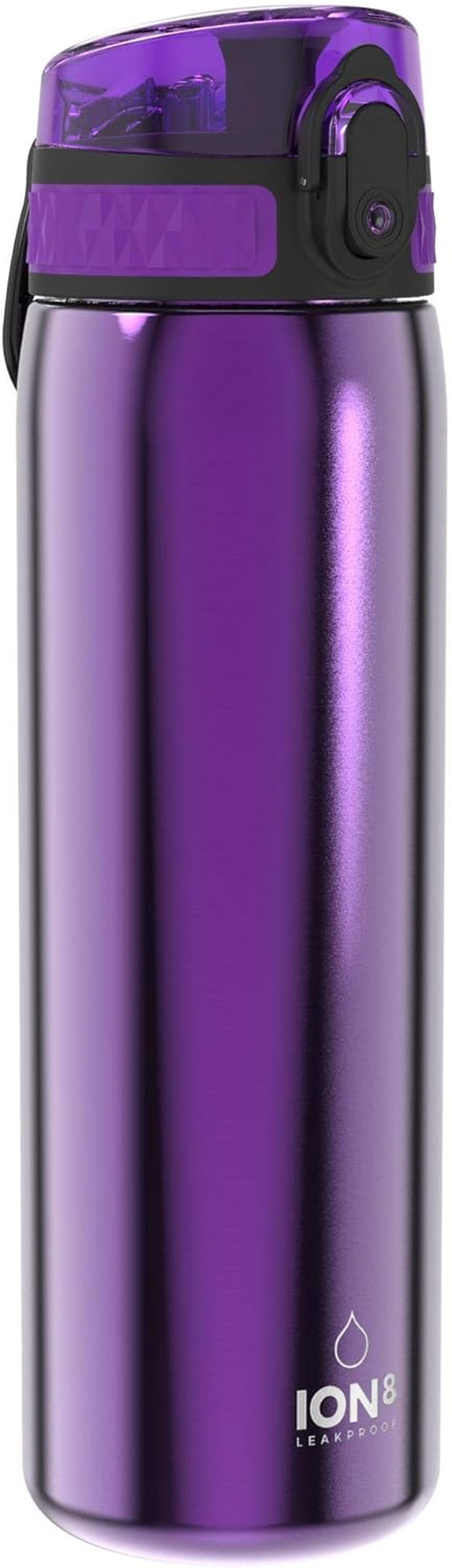 ION8 Leicht Stahl-Trinkflasche, 600 Ml, Nicht Isoliertauslaufsicher, Einhandöffnung, Sichere Verriegelung, Spülmaschinenfest, Klappdeckel, Tragegriff, Leicht Zu Reinigen