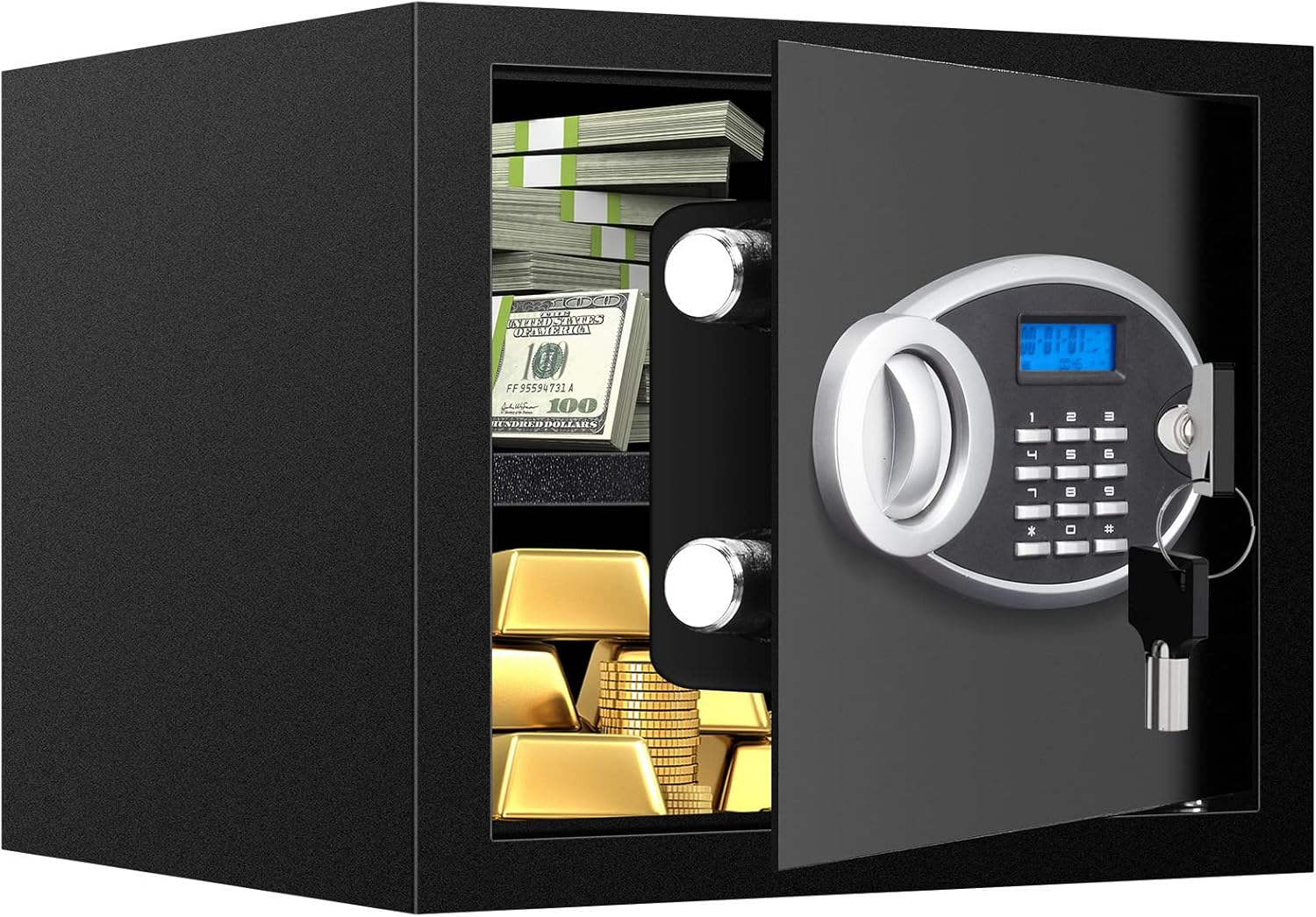 1.2 Cuft Safe Box Fireproof Waterproof for Home, Fire Proof Safes with Digital Keypad, Spare Keys and Removable Shelf, Security Fire Safe for Money Firearms Medicine Valuables