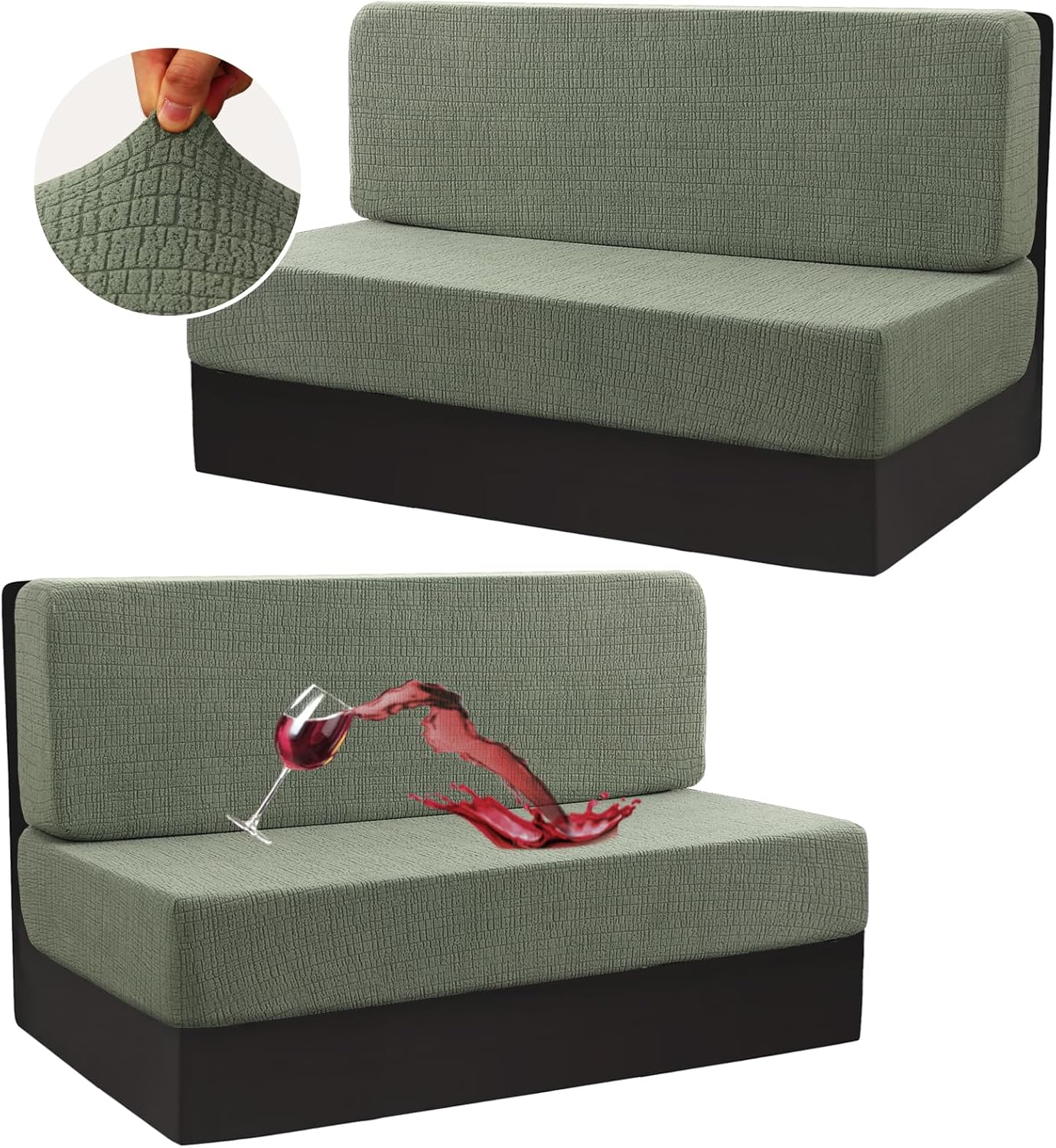 100% Waterproof RV Dinette Cushion Covers Booth Set Elastic Camper Cushion Covers Replacement Couch Covers Washable Jacquard Crizzle Pattern (2 Backrest Cover & 2 Bench Cover, Seagrass)