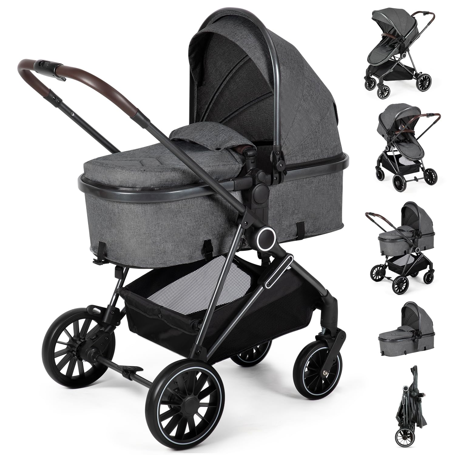 2 in 1 Baby Stroller,Folding High Landscape Infant Stroller,Reversible Pram, Convertible Pushchair for Infants and Newborns 0-36 Months