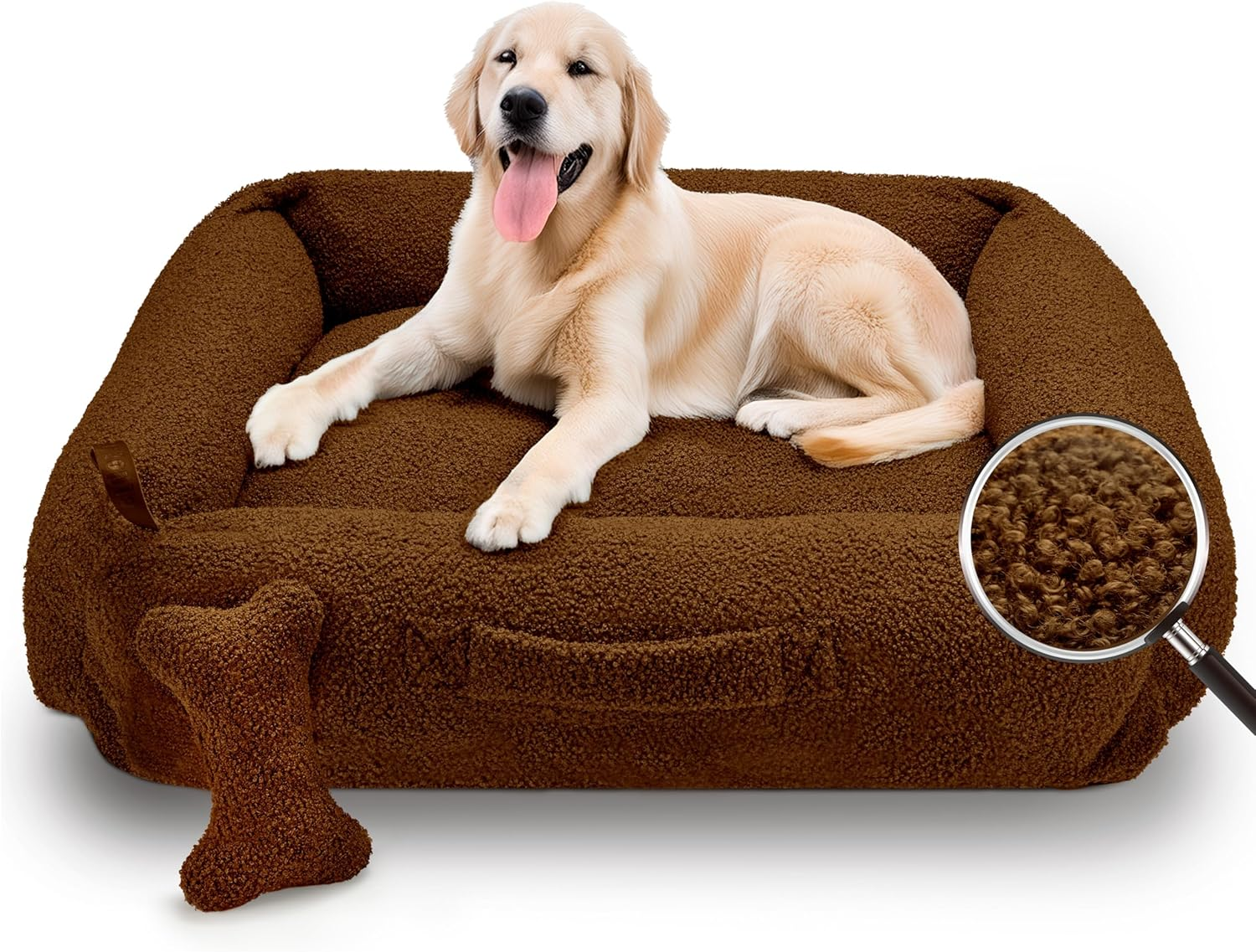 Sytopia Indestructible Chew Proof Dog Bed 42 Inch 60 Lbs, Anti-Anxiety Donut Cuddler, Waterproof Soft round Bed, Teddy Bear Fleece, Washable for Small Medium Dogs and Large Cats, Brown