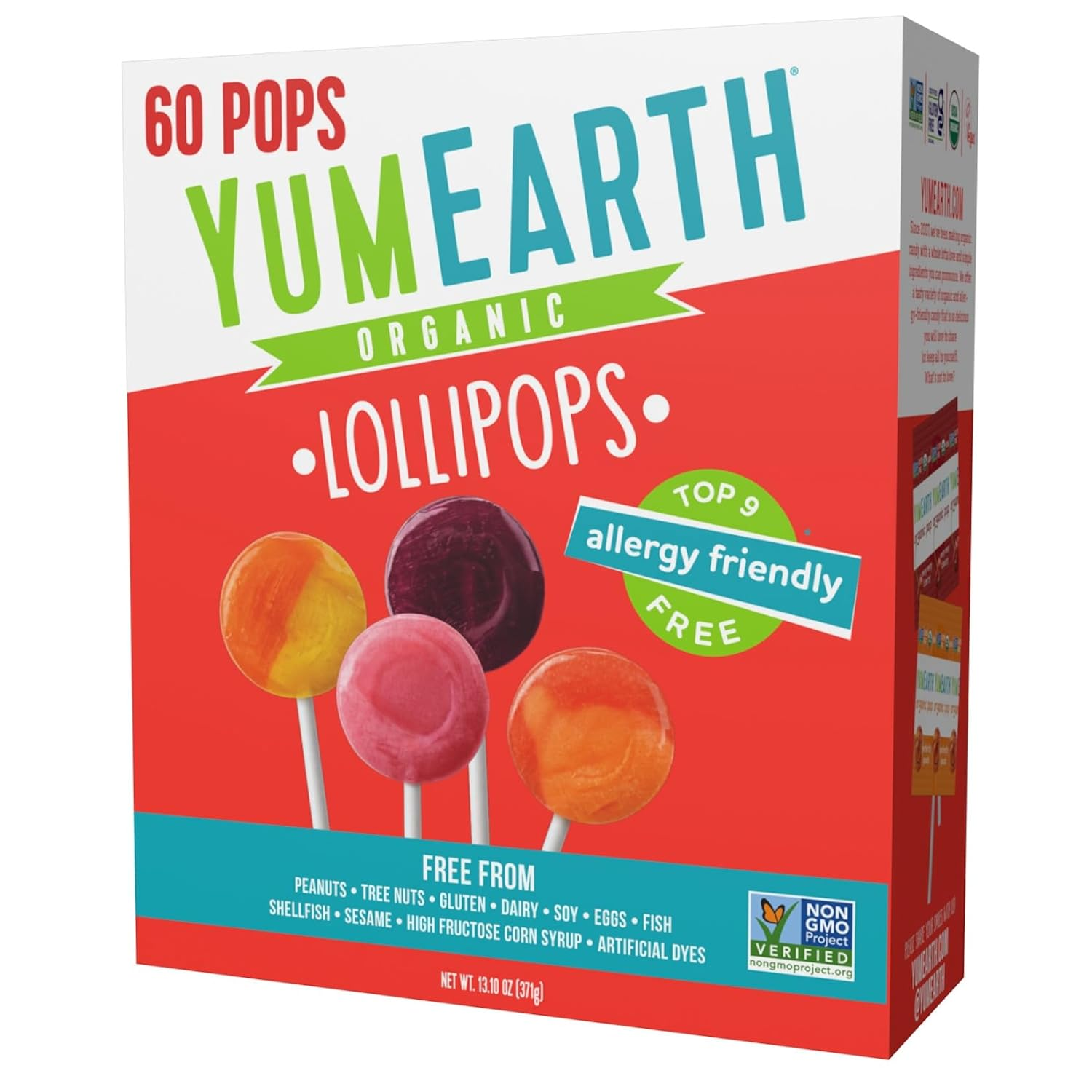 Yumearth Organic Pops Variety Pack, 60 Fruit Flavored Favorites Lollipops, Allergy Friendly, Gluten Free, Non-Gmo, Vegan, No Artificial Flavors or Dyes