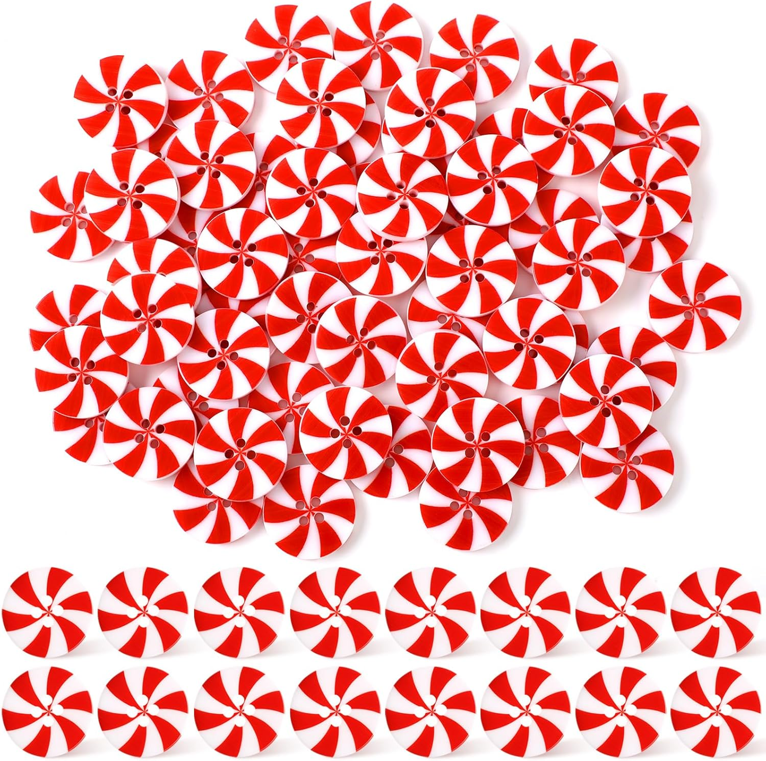 120 Pcs Christmas Candy Buttons Red round Peppermint 4 Holes Resin Sewing Buttons Craft Winter Decoration for Clothes Home Gifts DIY Party Supplies