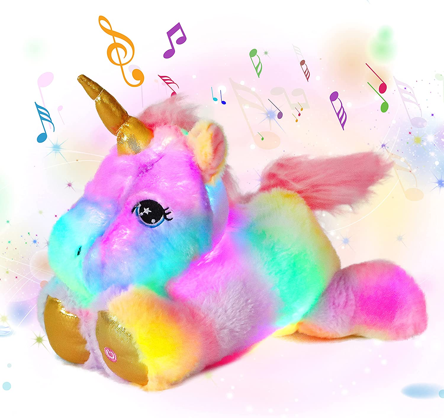 Peluche de unicornio musical con luz LED brillante