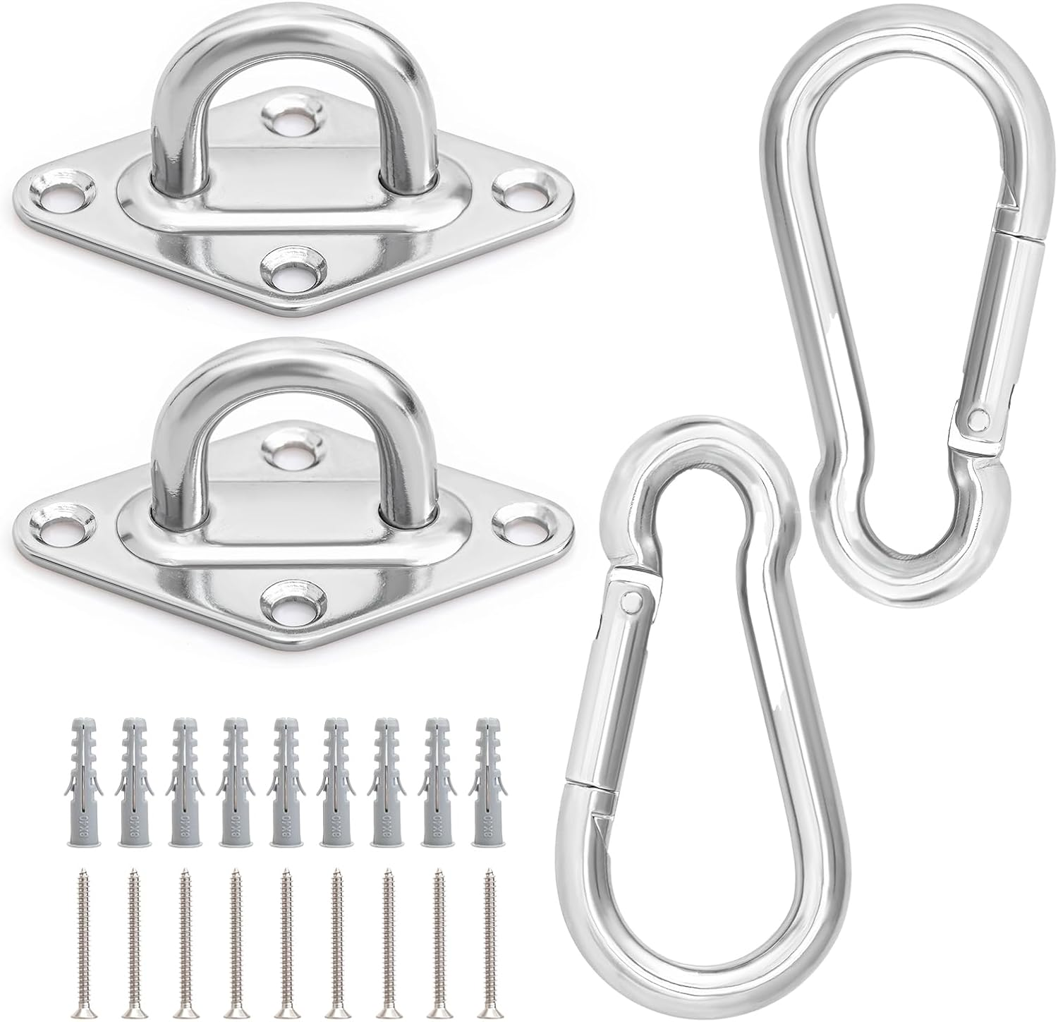 Hammock Hooks 2 Pack, 1100 lb Holding Capacity Heavy Duty Hammock Hanging Kit, M8 Pad Eye Hanging Hooks for Outdoor Indoor Activity (Silvery)