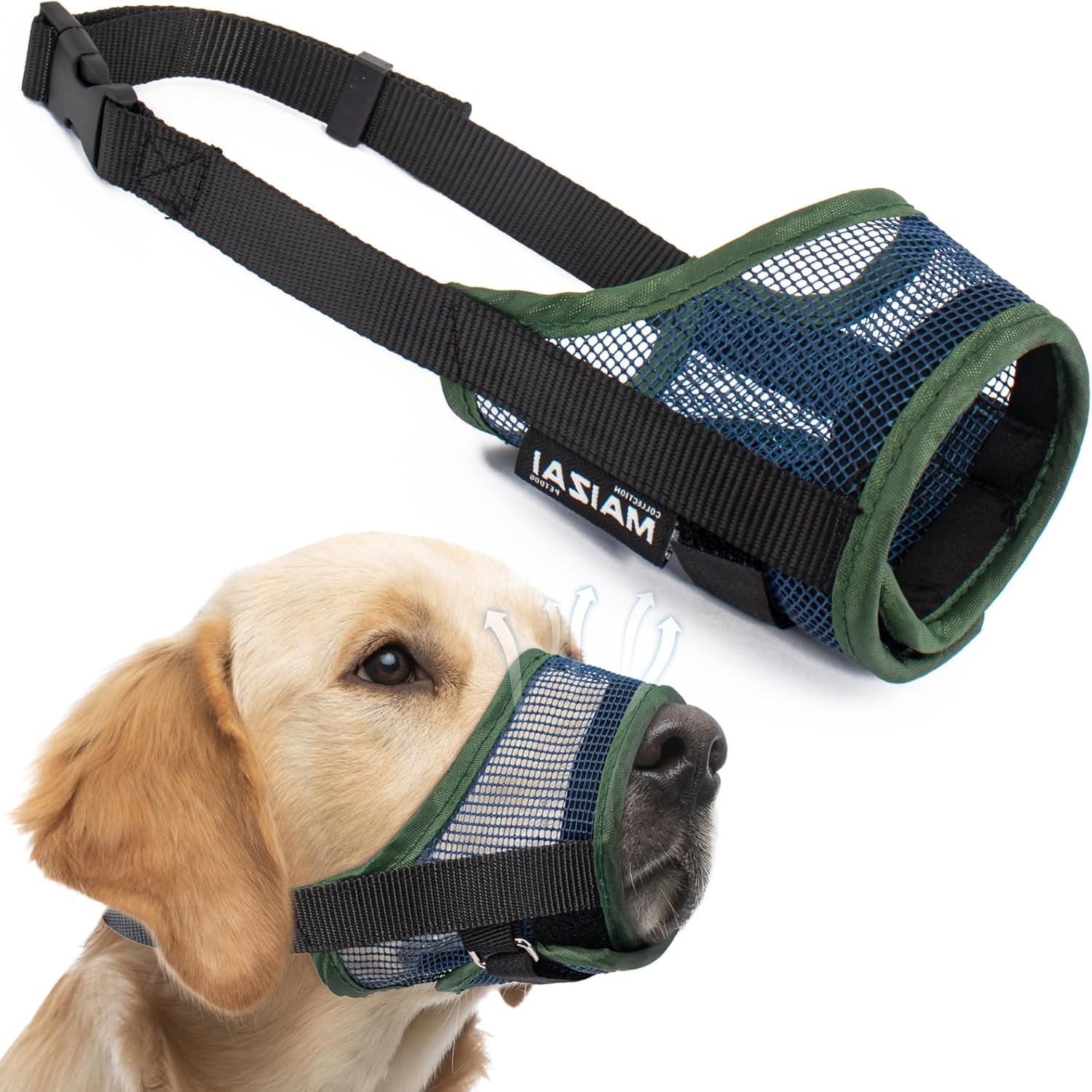 Dog Muzzle - Soft Mesh Mouth Guard for Small, Medium, Large Dogs - Breathable, Adjustable Cover to Prevent Biting, Barking - Allows Panting, Drinking