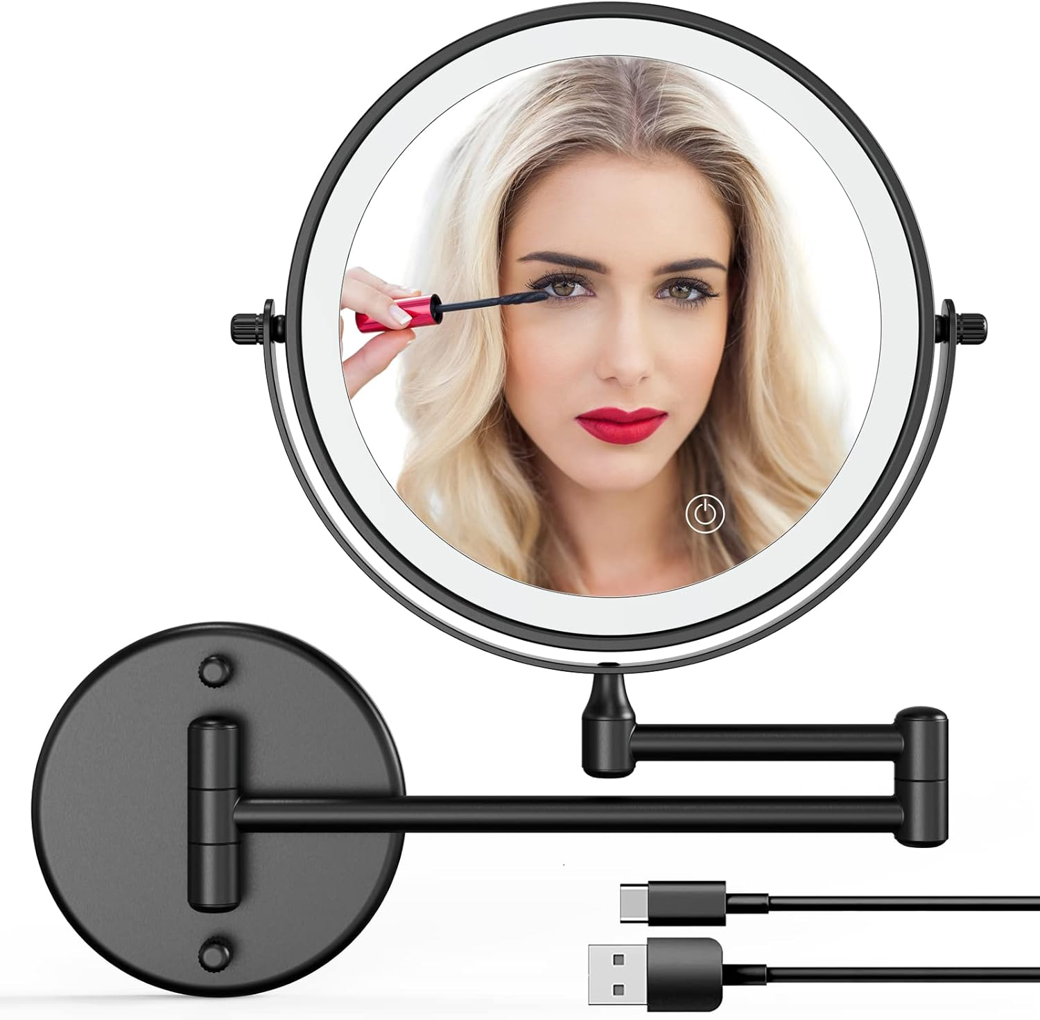 Wall Mounted Lighted Makeup Mirror with Magnification 7X/1X, 8Inch Double Sid... - Picture 12 of 14