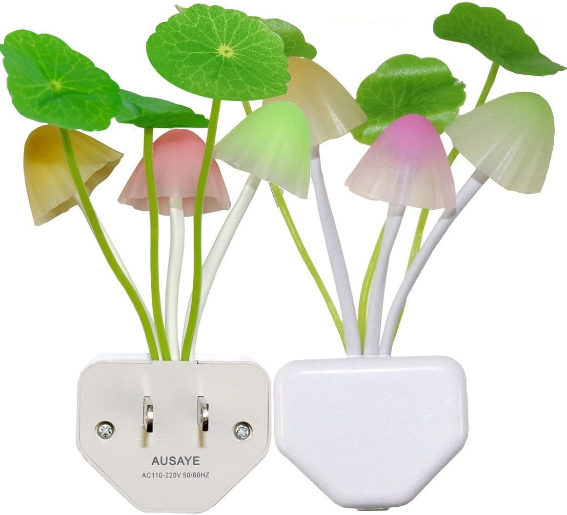 2 Pack Sensor Led Night Light Plug-In Wall Lamp Color Changing Mushroom Night Light for Kids  Nightlight Bedroom,Bathroom,Toilet, Stairs, Kitchen