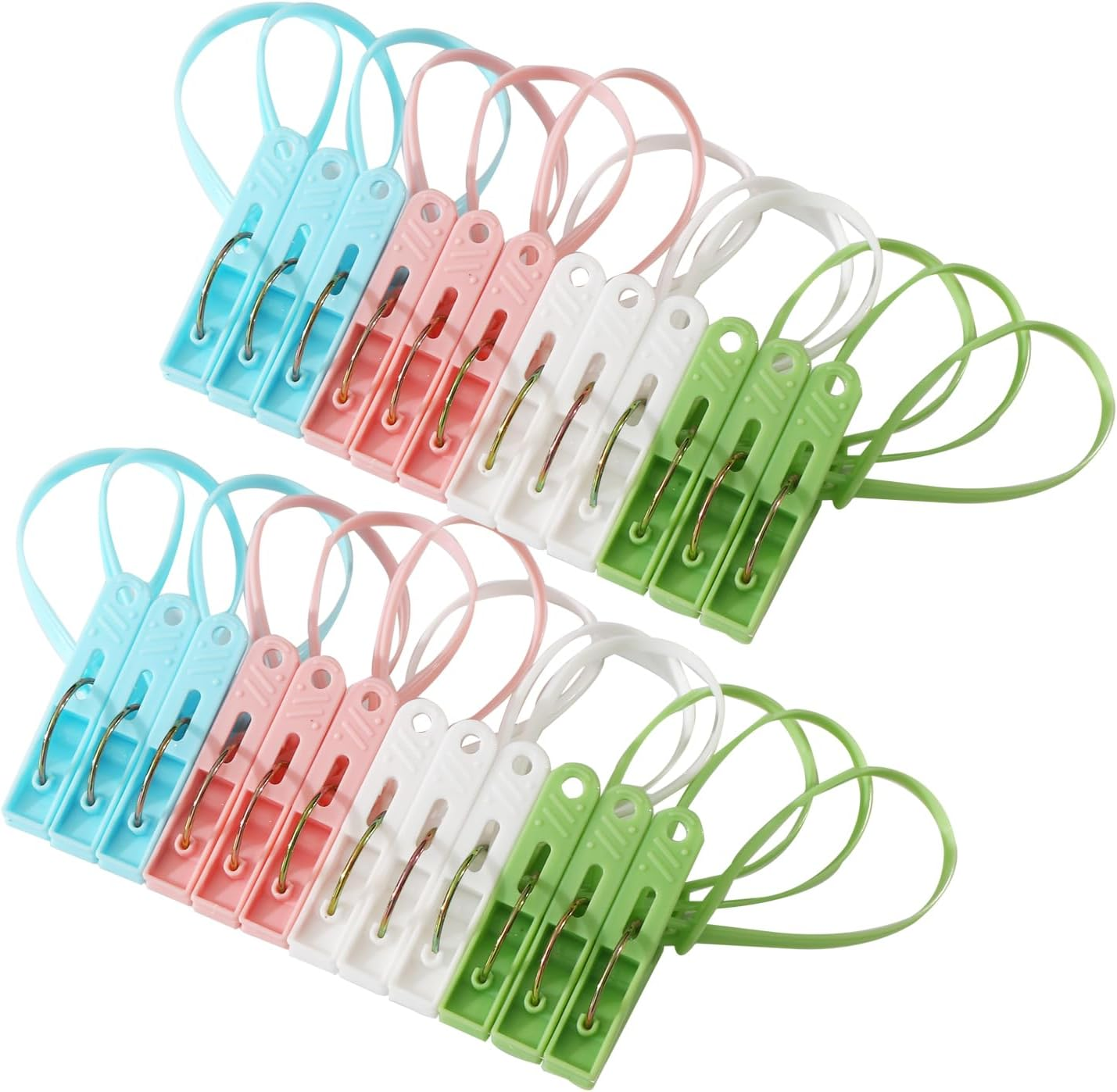 24 Pack Plastic Clothes Pins Heavy Duty Outdoor for Hanging Clothes,Mini Clothespins with Hanging Rope,Hangers with Clips, Bag Clips,Photo Clips Craft Clips