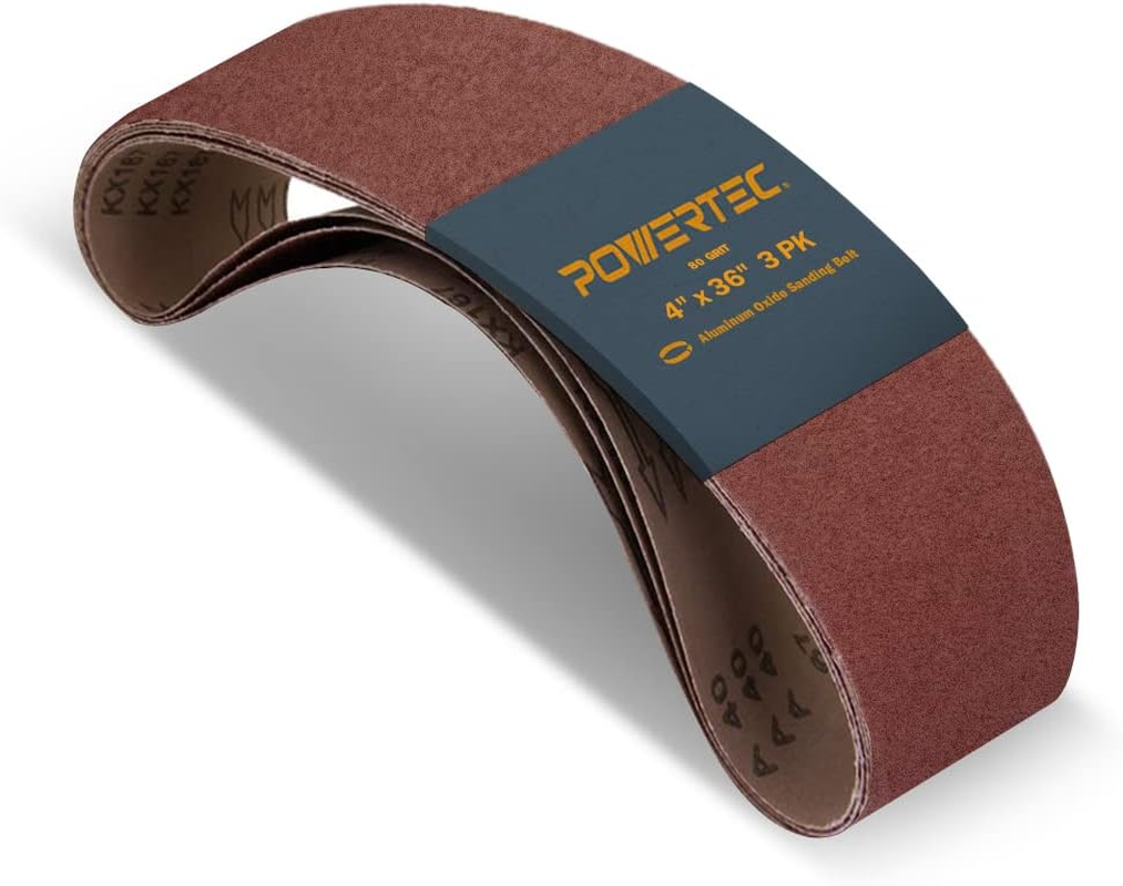 POWERTEC 3PK 4X36 Sanding Belts, 80 Grit Aluminum Oxide, 4 X 36 Inch Sanding Belts for Benchtop Belt and Disc Sander, Belt Sandpaper, Woodworking, Metalworking, Paint, Rust Removal (110683)