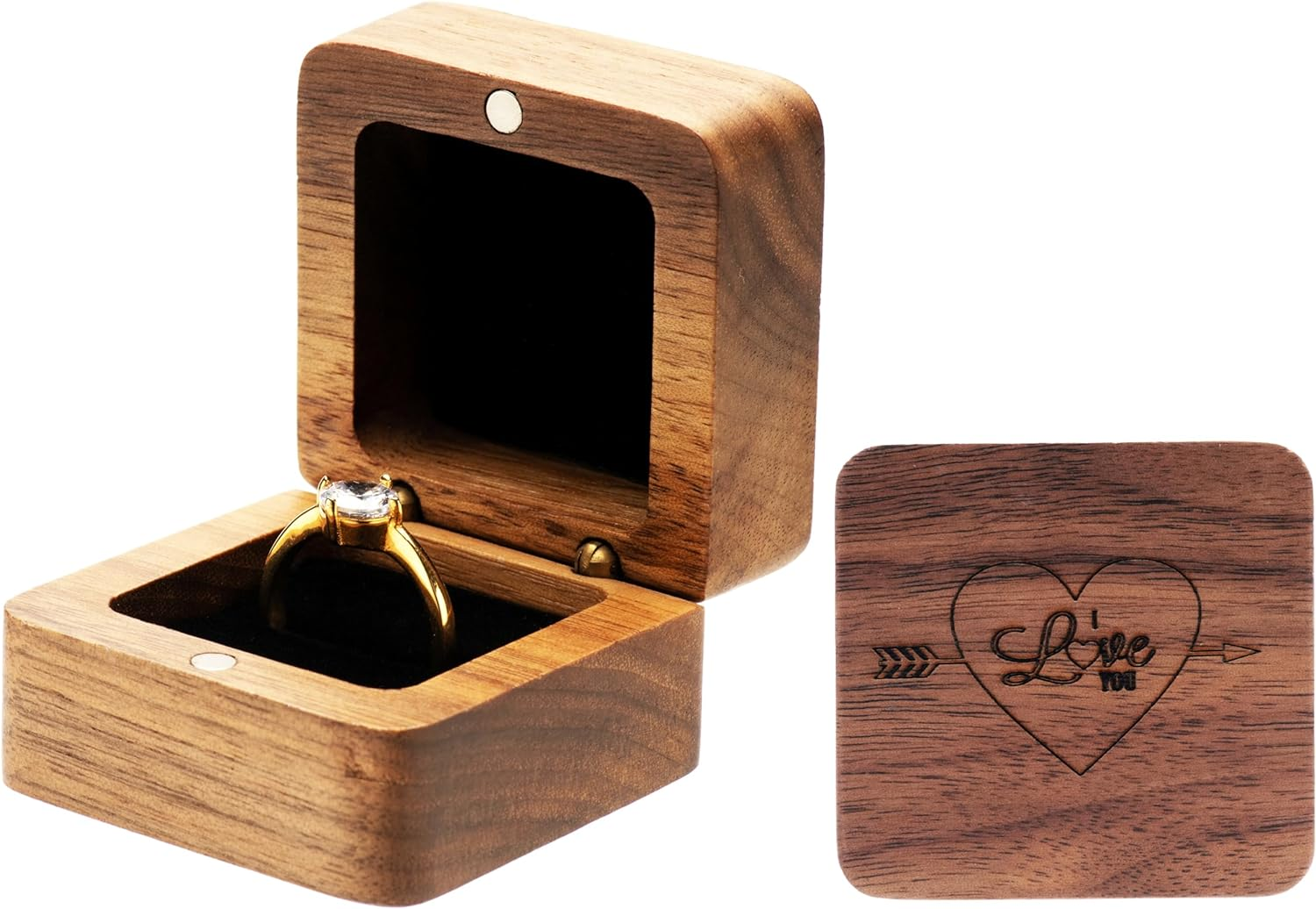 COSISO Vintage Wood Engagement Ring Gift Box Jewelry Storage Box for Proposal... - Picture 10 of 14