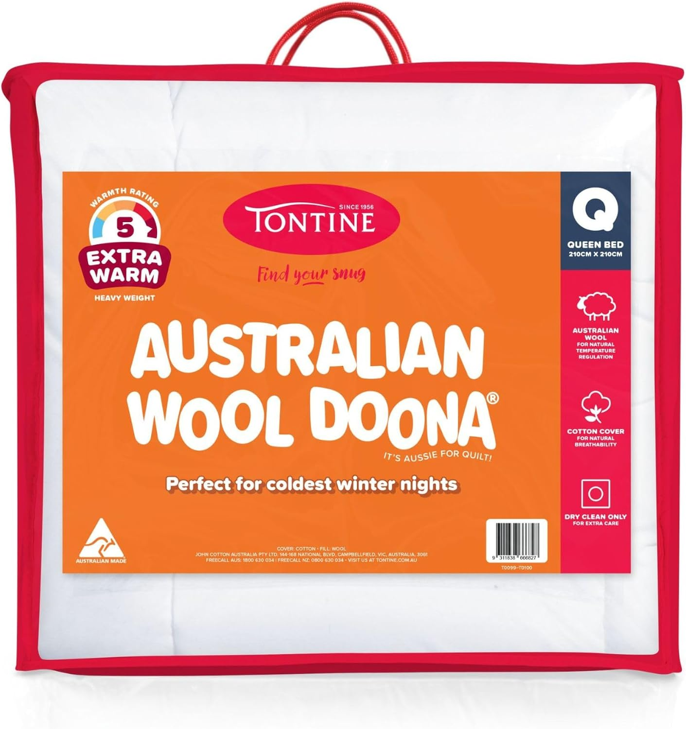 Australian Wool Doona Quilt Extra Warm Heavy Weight – Queen Bed (210 X 210 Cm) – Cotton Cover, Natural Temperature Regulation, Winter Quilt