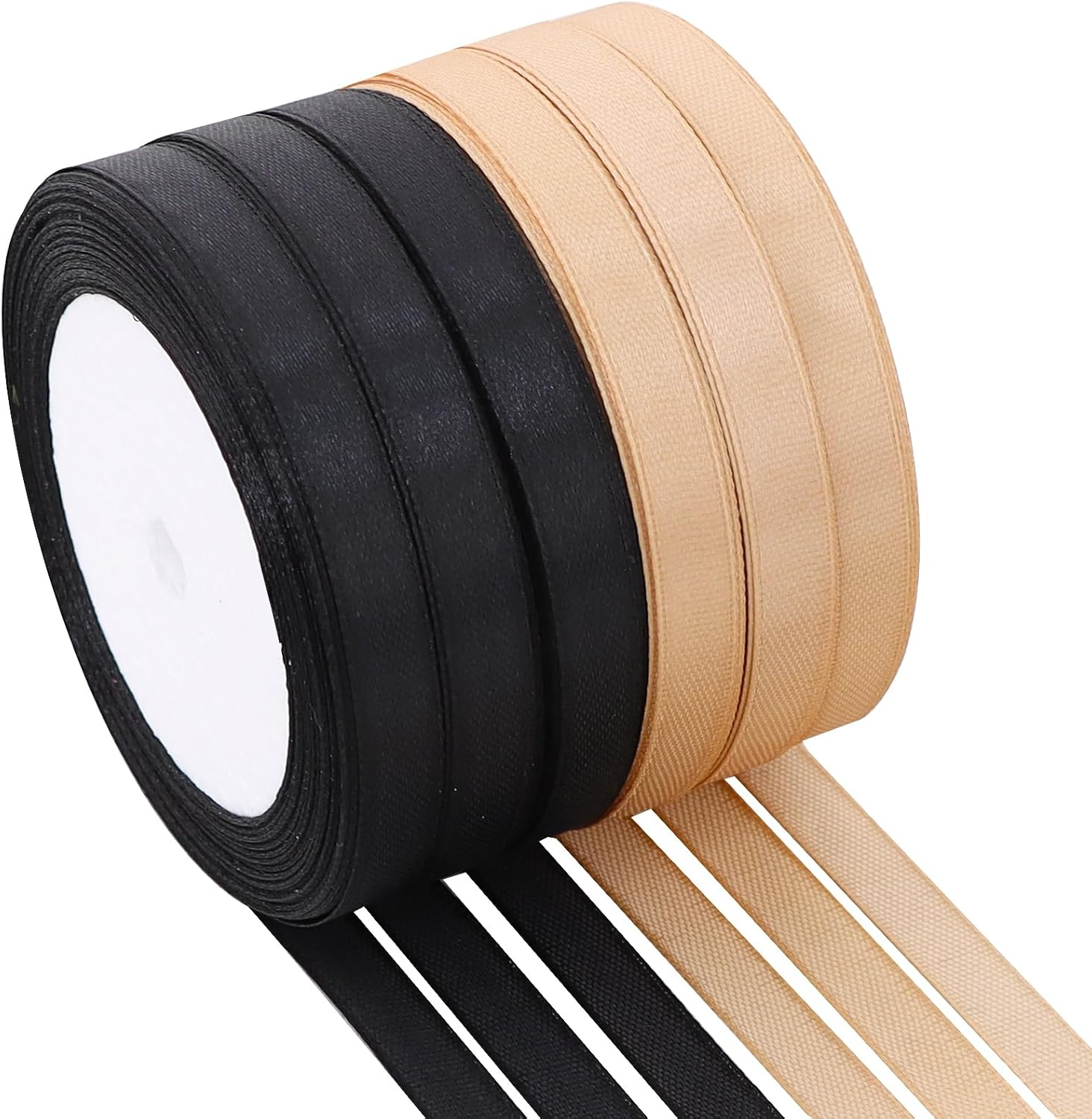 6 Rolls Graduation Satin Ribbon 3/8 Inch Black Gold Solid Color Ribbons for Gift Wrapping, Flower Bouquet, Bows, Wreaths Decor, Craft, Birthday, Graduation Party Decor （25 Yards/Roll