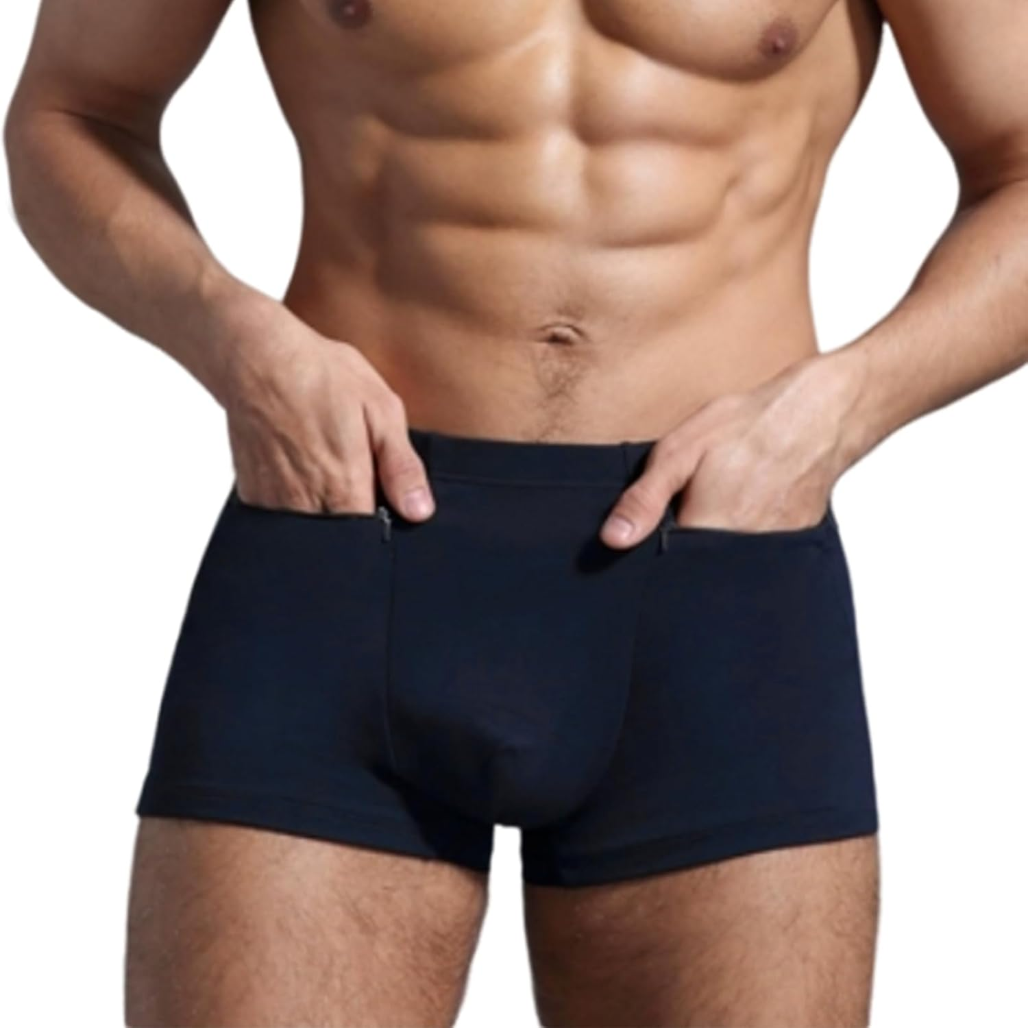 Pocket Underwear for Men with Secret Hidden Pocket, Travel Stash Boxer Brief, Large Size 2 Packs (Dark Blue)
