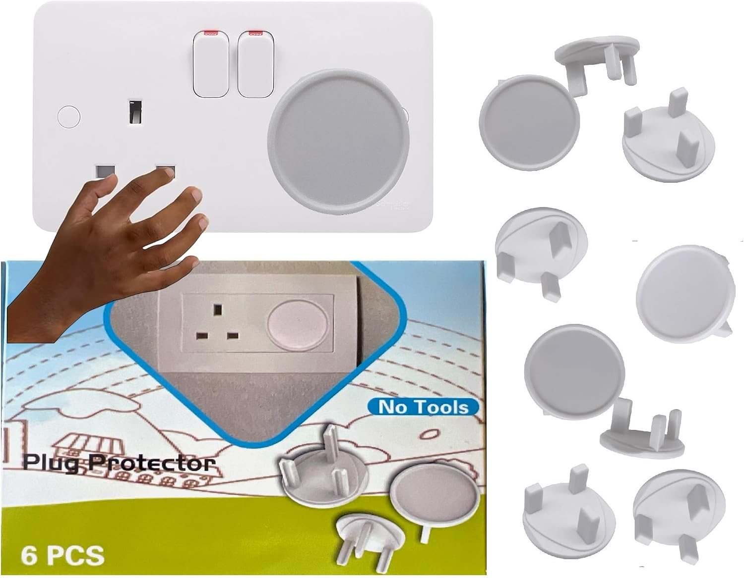 S&D Plug Socket Covers UK Plastic Outlet Plug Covers for Sockets UK Protector Baby Secutity Shock Prevention,Child Safe Child Proof, Easy Install, (Pack of 6)